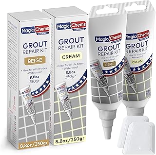 Tile Grout Repair, Beige and Cream 8.8 oz/250gr. Fast Drying Grout Repair Kit, Grout Filler Tube Repair Kit, Tile Grout Paint, Grout Sealer Restore and Renew Bathroom Floor, Tile Gaps, Joints, Lines