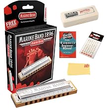 Hohner Marine Band 1896 Classic Harmonica - Key of G# Bundle with Case, Key Stickers, Instructional Manual, and Austin Bazaar Polishing Cloth