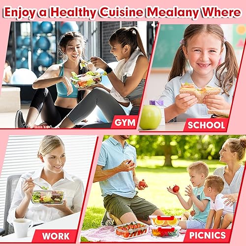 Miniatura 6 de VERONES Paquete de 5 recipientes de 36 onzas de vidrio para preparar comidas, juego de recipientes de vidrio herméticos para almuerzos, recipientes