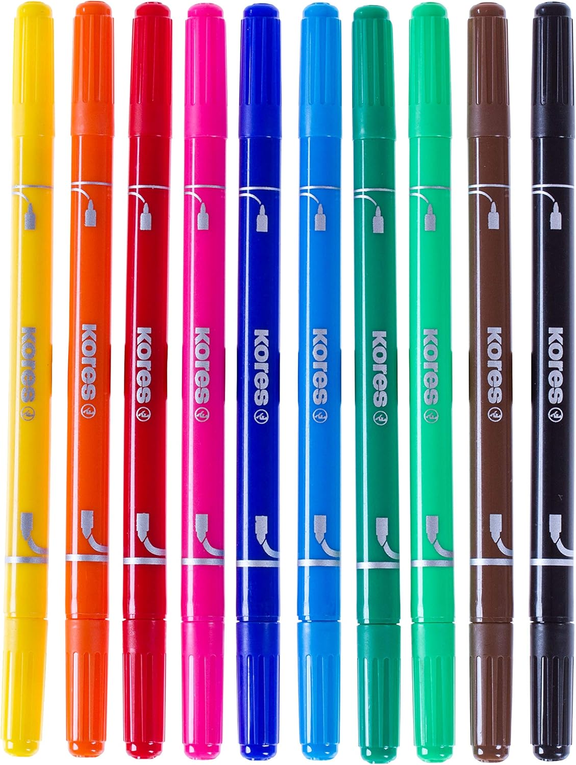 Kores - Korellos - Fibre Felt Tip Pens - 2 in 1, 10 Coloured Felt Pens - Washable, Conic and Fine Tip, Long-Lasting - School Supplies, Back to School Supplies, Colouring Felt Tip Pens - Set of 10