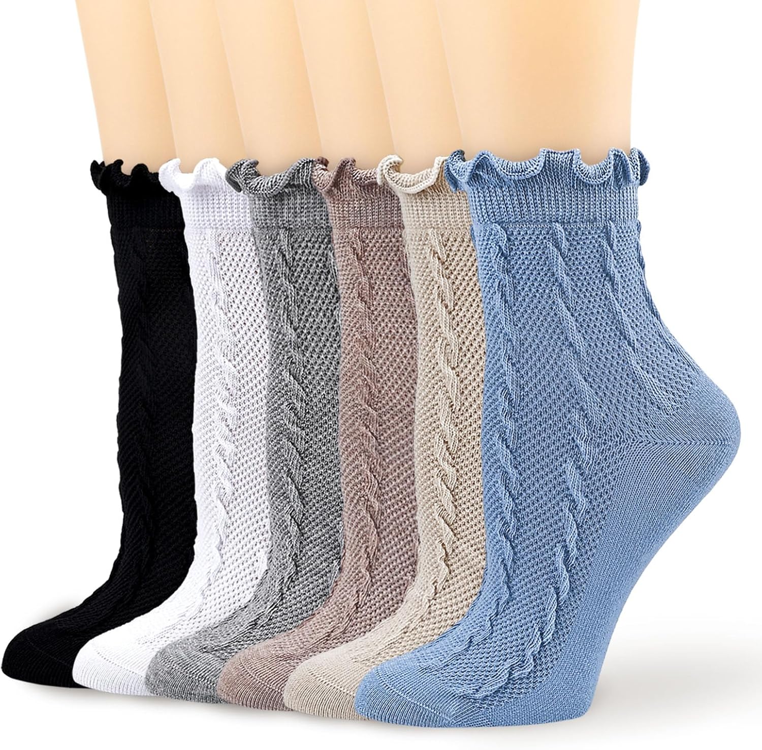 Mcool Mary Womens Thin Socks Breathable Mesh Ruffle Casual Cotton Frilly Cute Knit Lettuce Ankle Socks 6 Pack