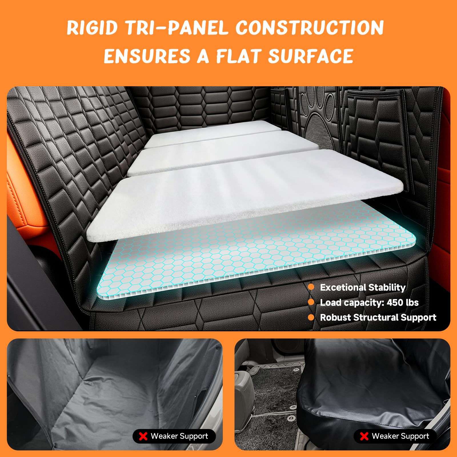 Extension de Banquette Arrière pour Chien, Housse de Siège Voiture avec Fond Rigide Supporte jusqu'à 204 kg, Lit de Voiture Pliable en Tissu Oxford 1680D Imperméable, pour SUV, Berline & Break