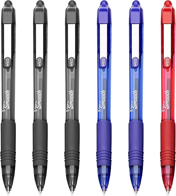 Zebra Z-Grip Smooth - Retractable Ballpoint Pen - Pack of 6 - Black, Blue and Red