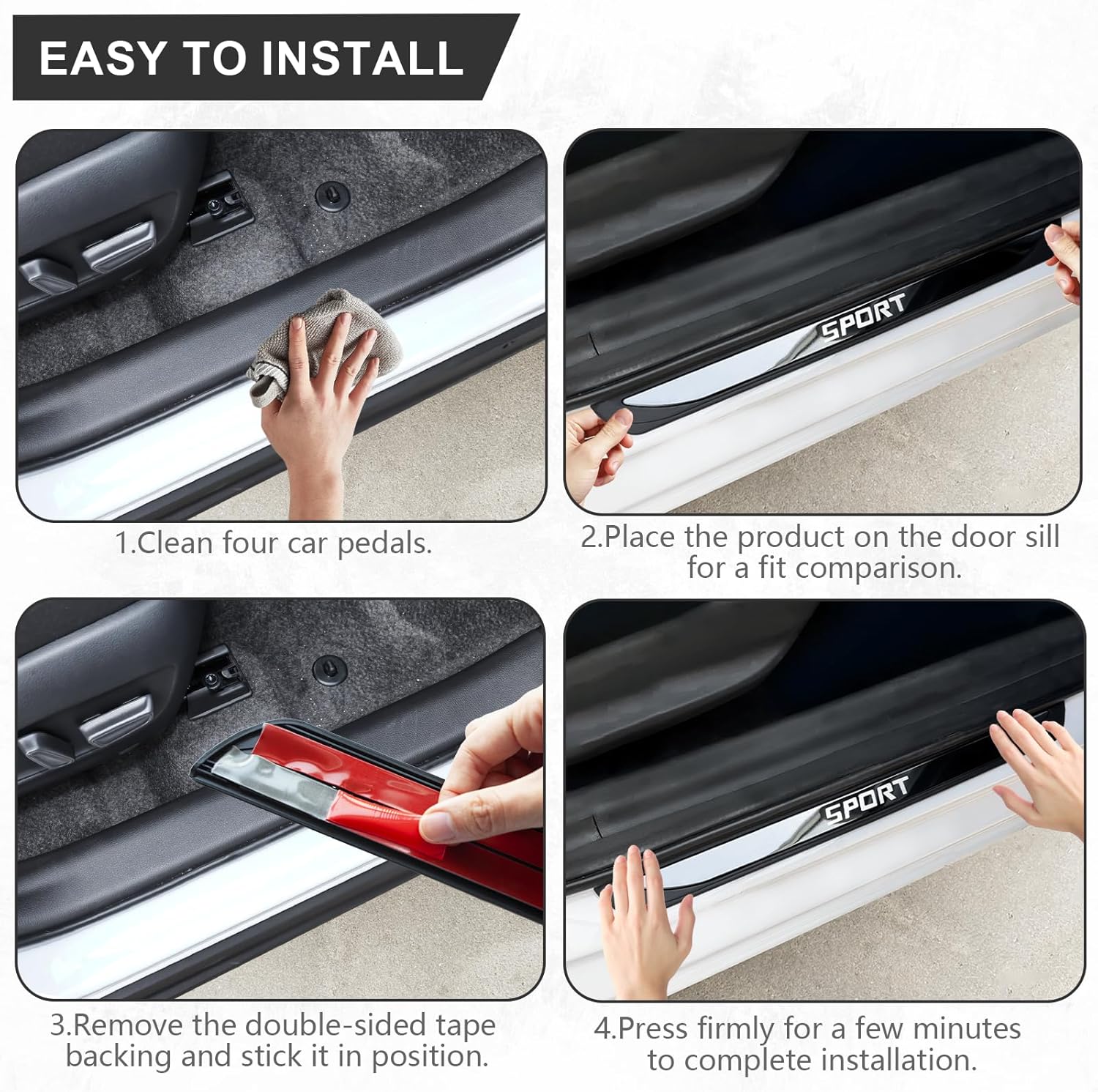 4Pcs Car Door Sill Protector Stainless Steel Door Sill Scuff Plate Car Door Threshold Protection Accessories Anti-Scratch Door Entry Guard Protector Trim (Door Width 1.65")