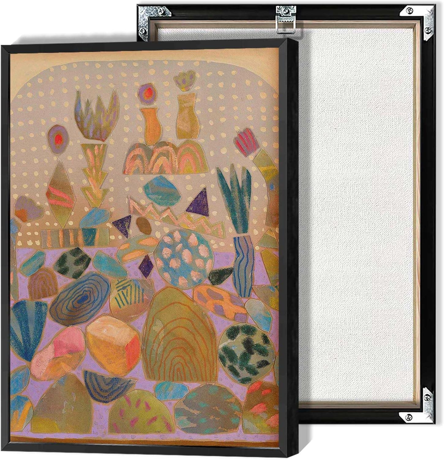 Vintage Abstract Garden Posters Western Desert Cactus Landscape Canvas Wall Art Midcentury Modern Colorful Pink Prints Painting For Home Bedroom Dorm Wall Decor 8x12in Framed