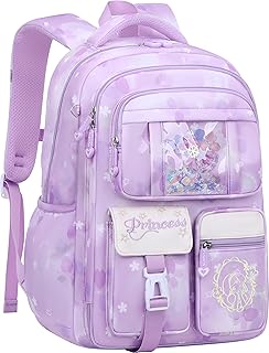 رايفا شنطة ظهر للبنات، شنطة ظهر مزينة بالترتر للبنات مقاومة للماء، شنطة كتب كاواي للمدرسة الابتدائية (شنطة ظهر فقط ارجواني)