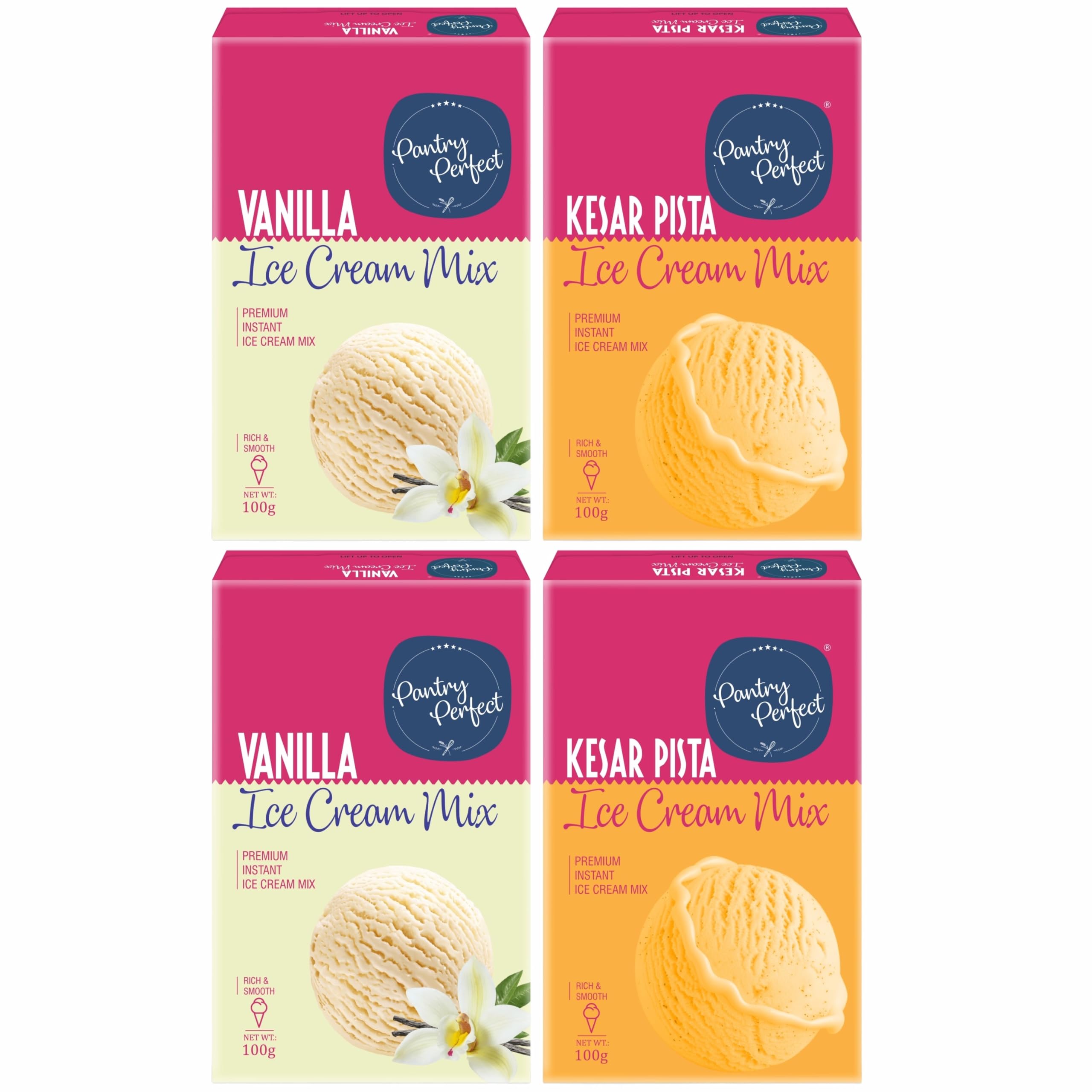 Pantry Perfect Vanilla and Kesar Pista Ice Cream Mix - Pack of 4 (Each 100g) I Quick, Easy and Delicious Summer Treat Ready Mix, No Preservatives, No Hassle I Rich & Smooth I Easy to Prepare-image-40