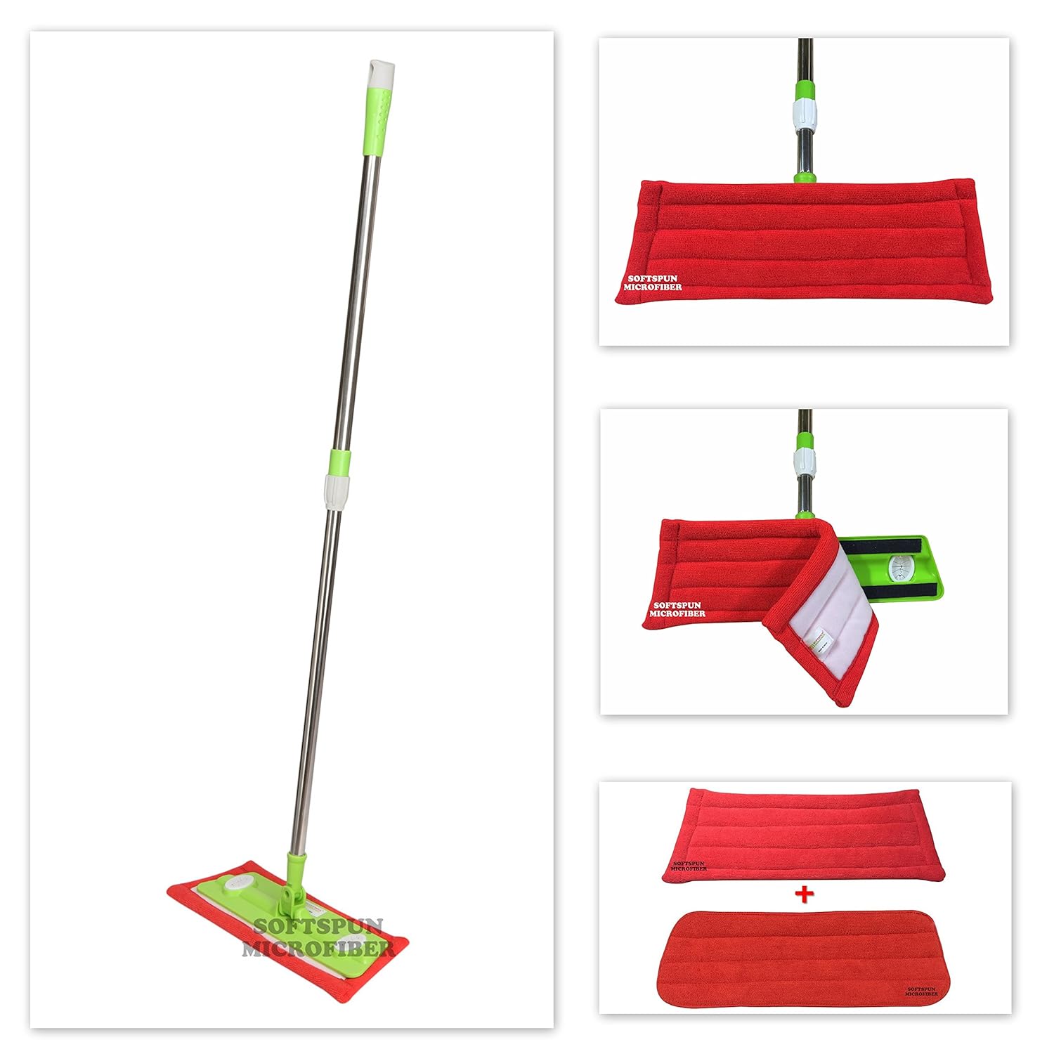 SOFTSPUN Microfiber Wet & Dry Cleaning HookandLoop Fastener Mop with Refill Red 18inch