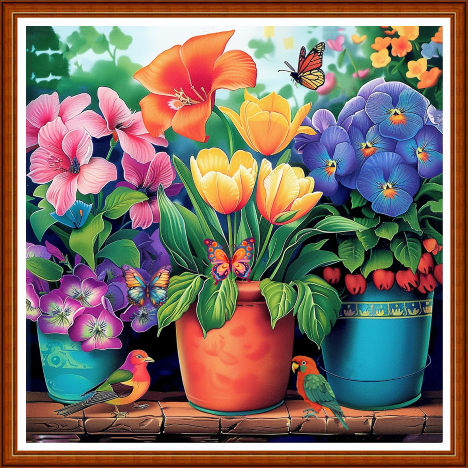 Joyhoor Stamped Cross Stitch Kits for Beginners Needlepoint Kits for Adults Embroidery Kits 11CT Counted Cross Stitch Kits Printed Embroidery Pattern- A Corner of the Garden 18x18 inchs