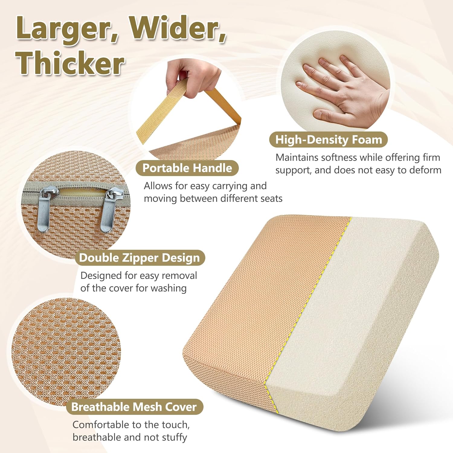 Extra Thick Chair Cushion, Adult Booster Seat Cushion, Easy Rise for Elderly, Office Chair Booster Seat Elevation Pillow Extra Firm Riser Supportive Lift Cushion with Carry Handle