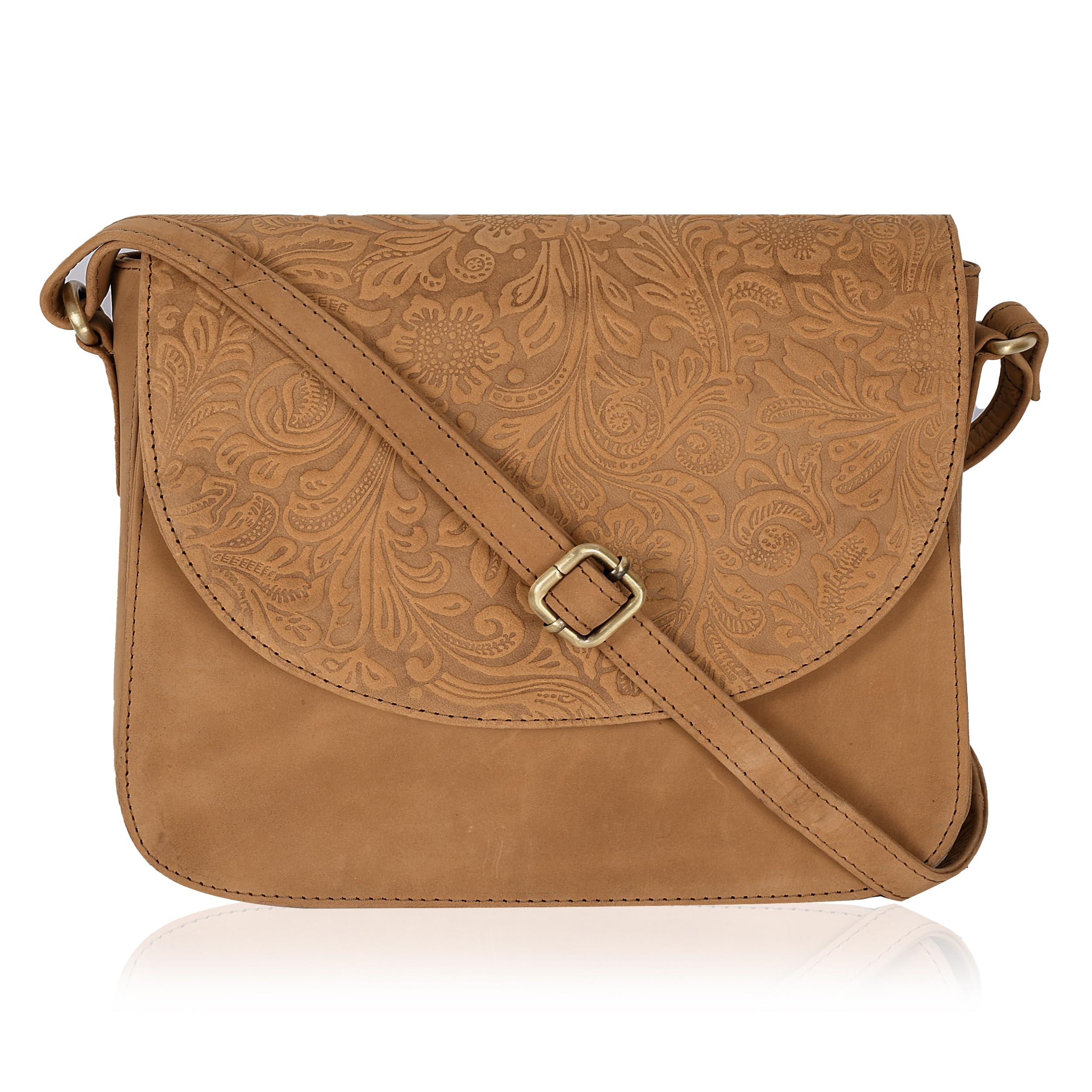 Genuine Leather Shoulder Crossbody Purse For Women with Adjustable Strap, Mobile Pocket & Outside & Inside Zipper