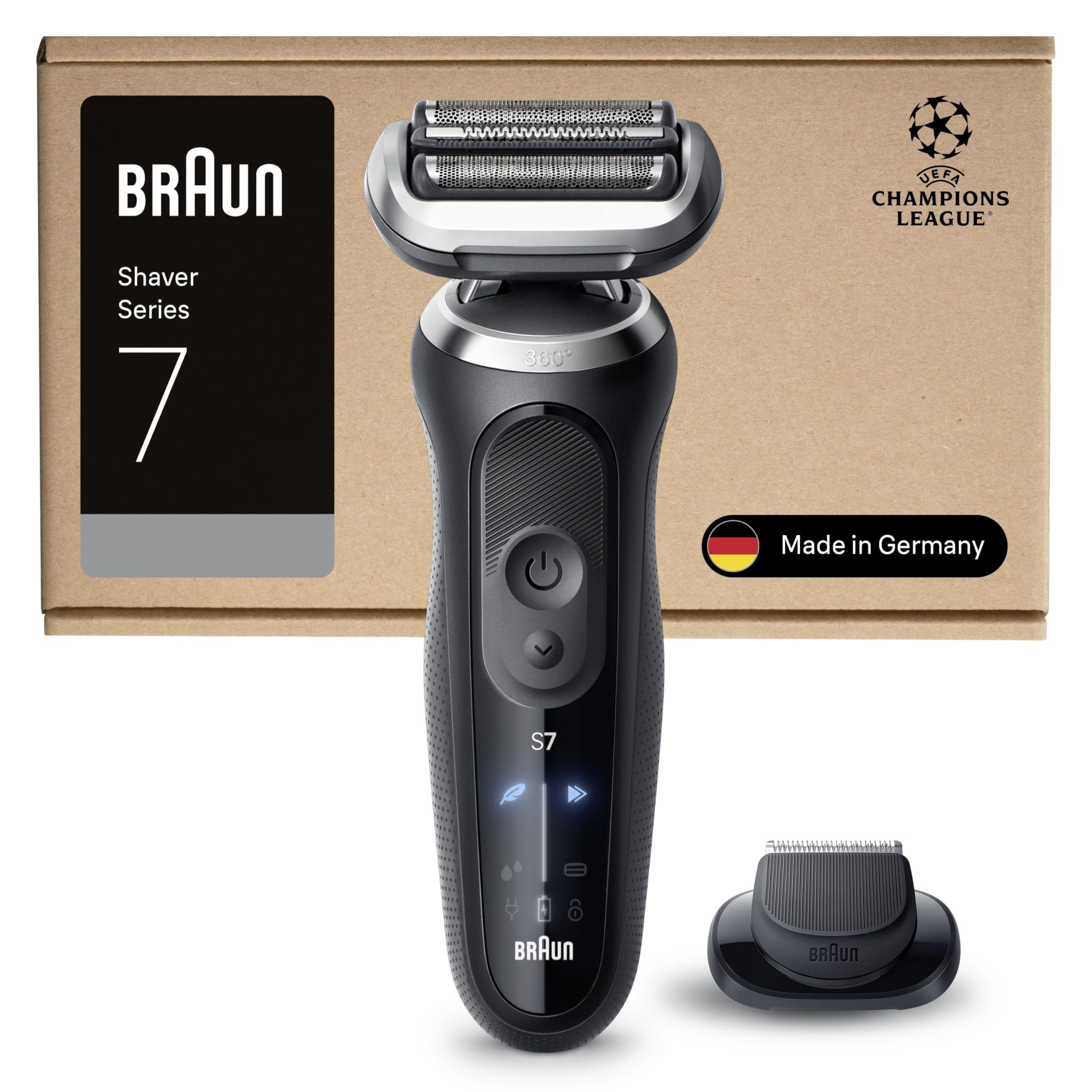 Braun Seria 7 golarka elektryczna, do 60 min, precyzyjne mocowanie trymera, bezprzewodowa, maszynka do golenia na mokro i na sucho, dla mężczyzn, 100% wodoodporna, 72-N1200SI, czarna