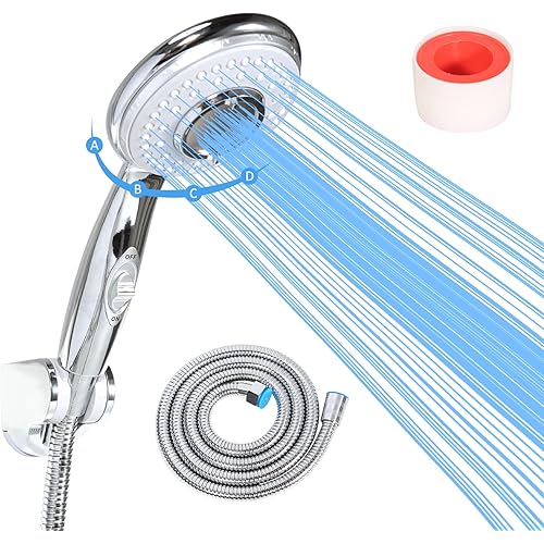 RV Shower Head with Hose and on off switch - High pressure shower head replacement for Bath room、RV、Motor home、Boat、Travel Trailer and Camper - with Stainless Steel 60'' Hose and bracket