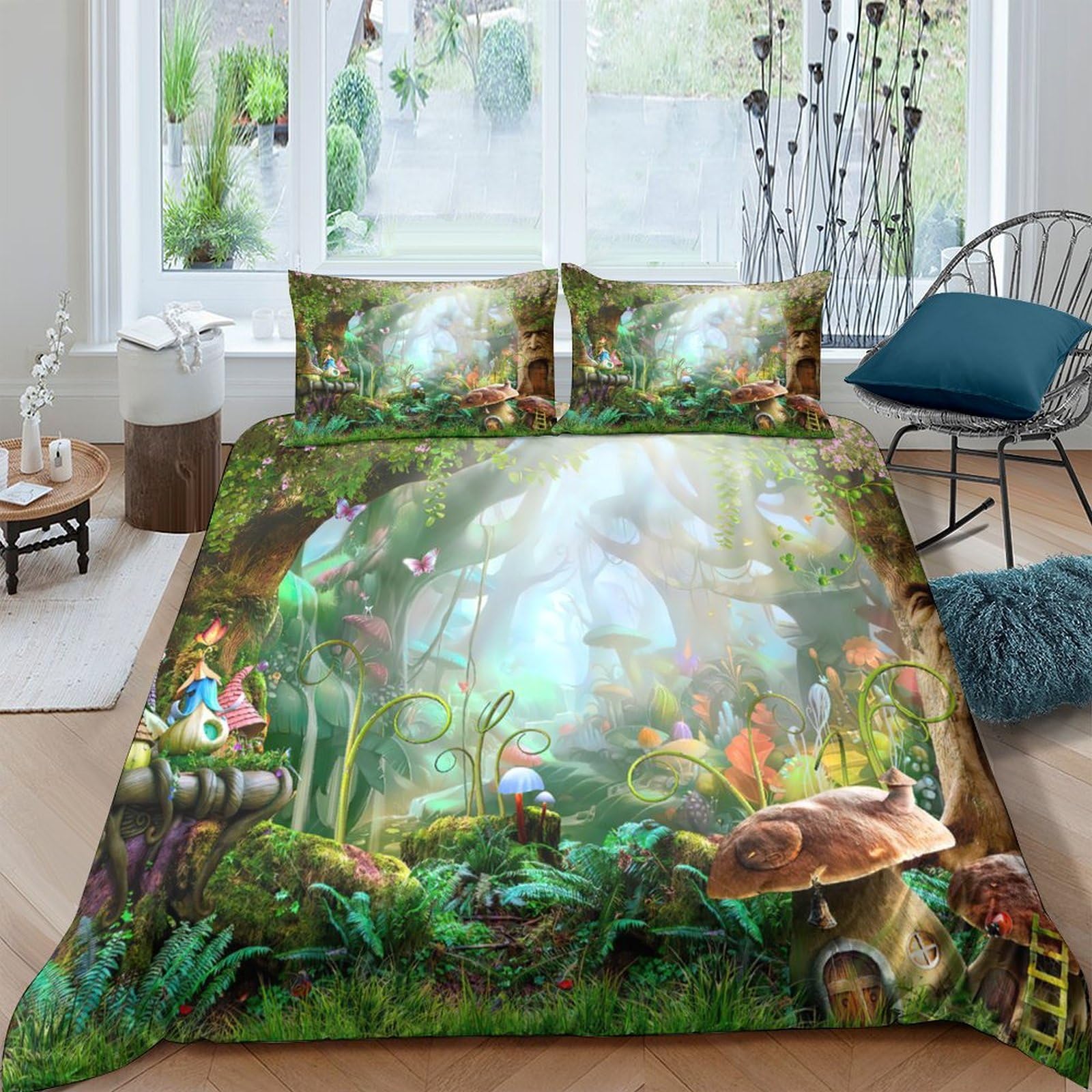 Ctjqhvkz Style-6 3D Printed Forest Fairy Tale Fitted Sheet Microfiber Soft Breathable Mushroom House Mattress Cover For Bedroom Decor Single（135X200cm）