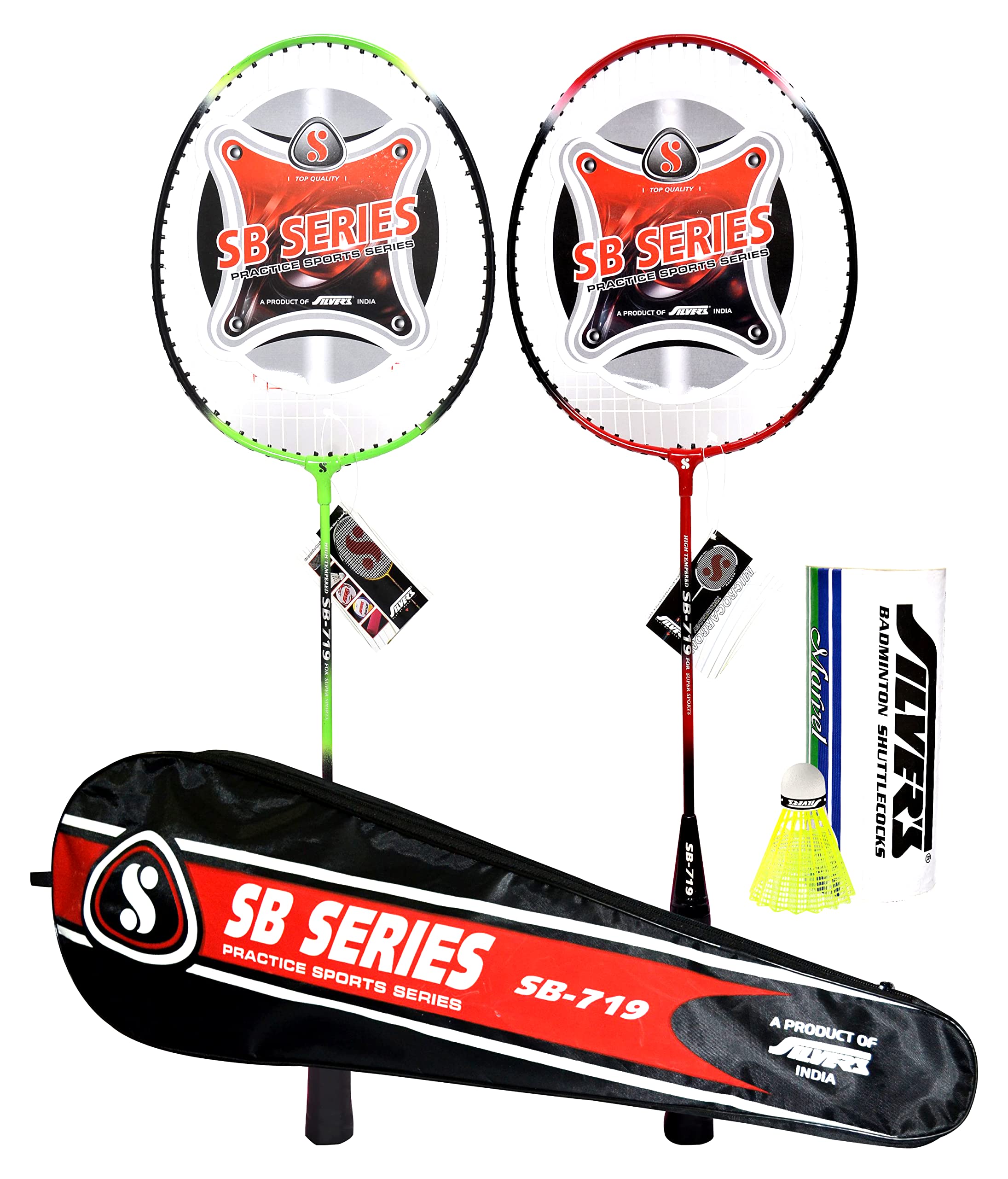 Silvers SB - 719 Combo 1 (2 Badminton Rackets, 1 Cover, 3 Plastic Shuttlecock) (B0BCGDX7MS) Amazon Price History, Amazon Price Tracker