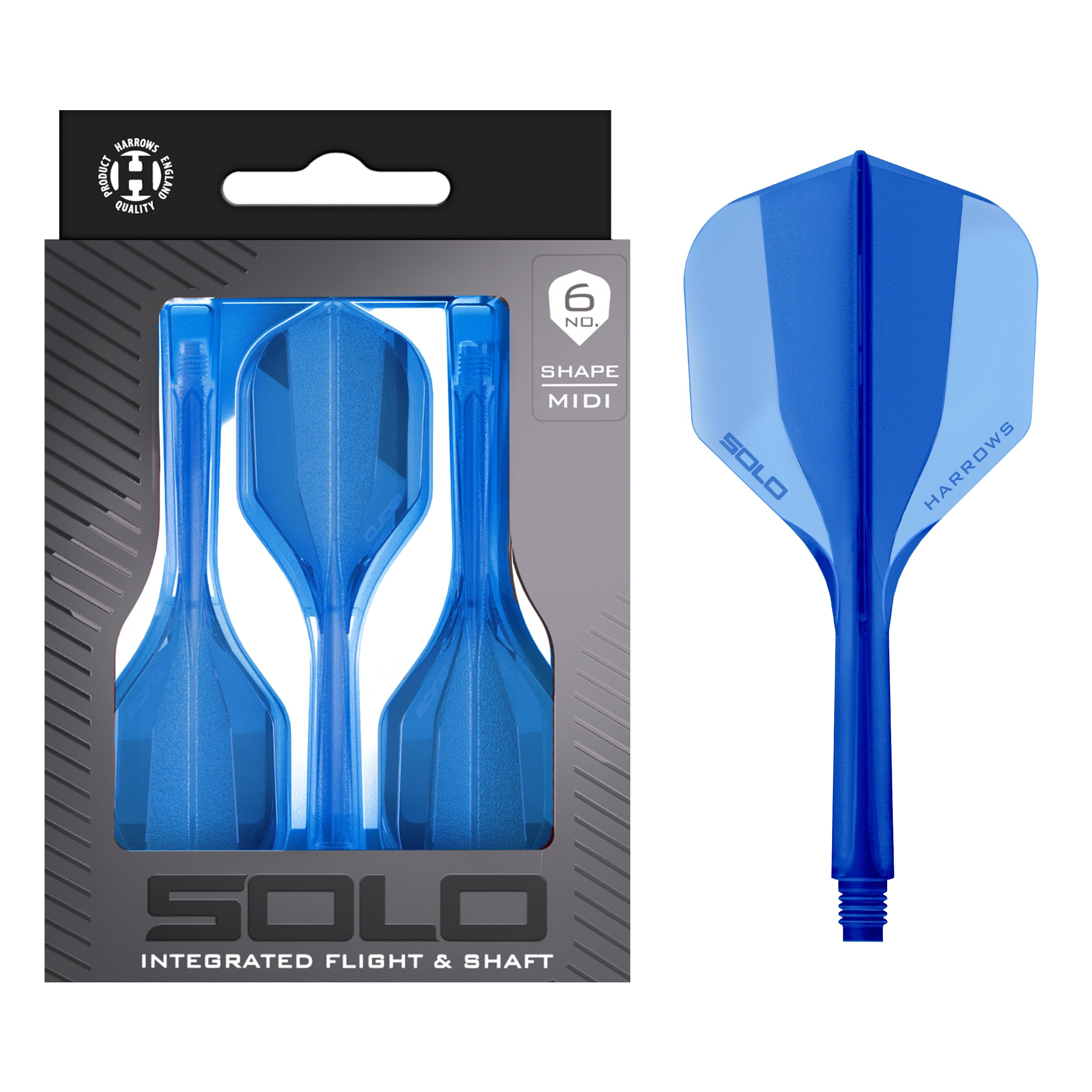 Harrows Solo Integrated Flight & Shaft System – 3 Molded Flights & Shafts – One-Piece Aero Core Construction – Fixed 90° Design for Stability (Blue, Midi) — image 1