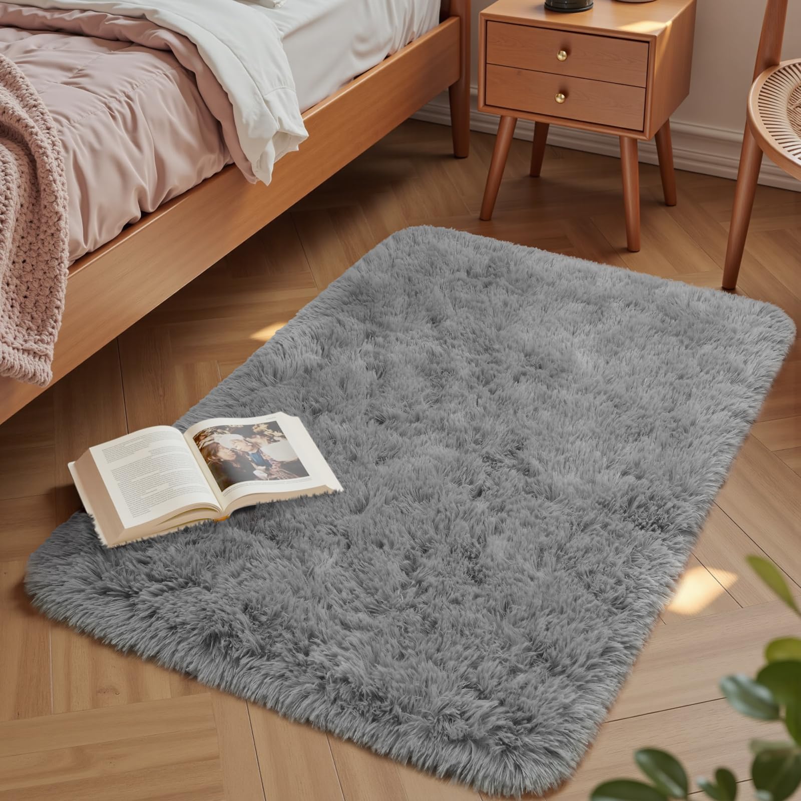 Macgace Small Throw Rugs for Bedroom, 2x3 Grey Mini Non-Slip Area Rug, Super Soft Plush Fluffy Carpet Modern Home Decor Aesthetic for Entryway