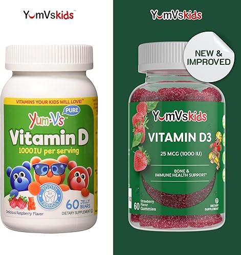 Miniatura 2 de YUM-V's Vitamina D (1000 UI) gelatinas masticables (gomitas) para niños, delicioso sabor a bayas (60 unidades); suplemento dietético diario con