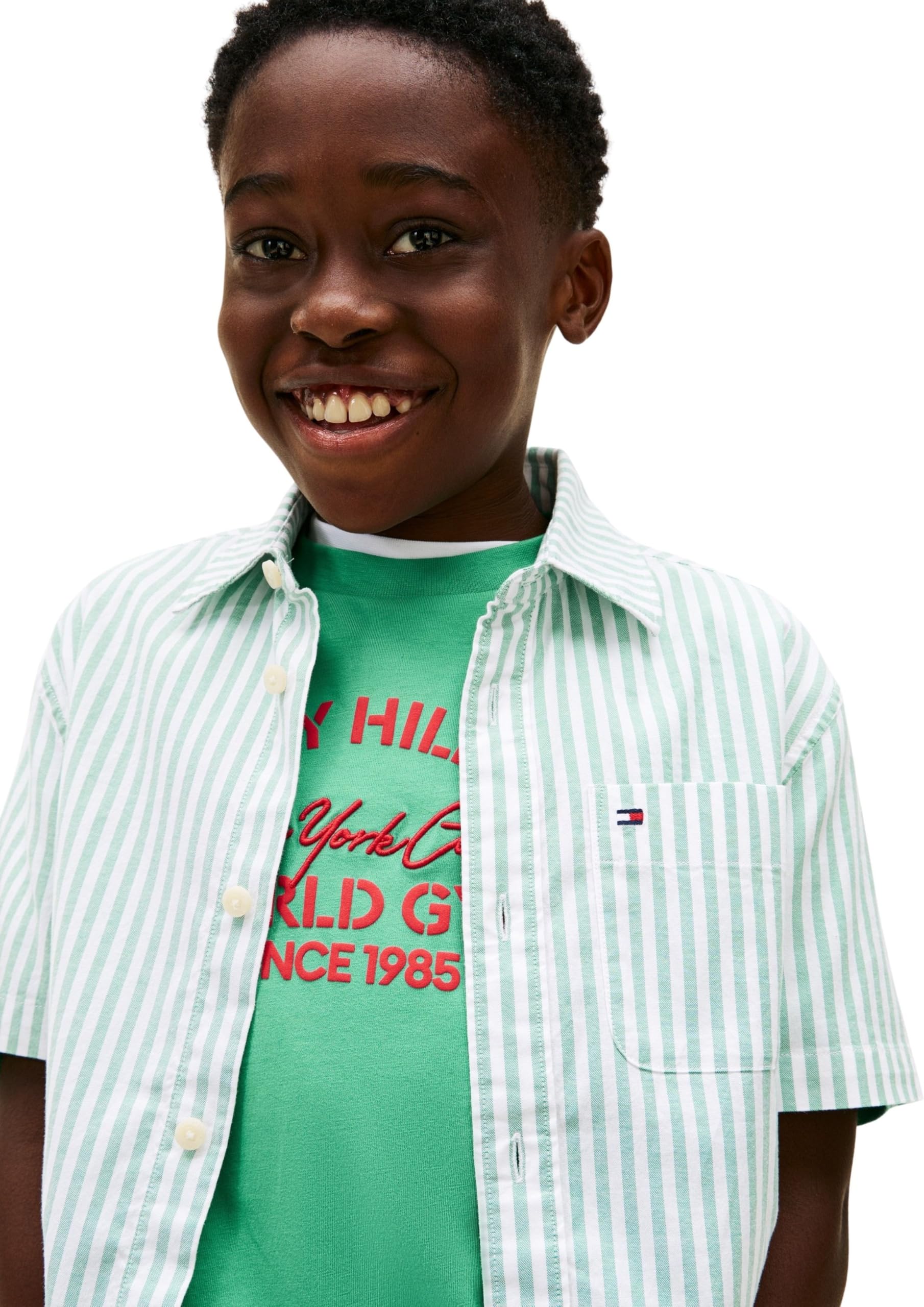 Tommy Hilfiger Flex Ithaca Stripe Shirt SS Kb0kb10210 Camicie Bambini e Ragazzi (Pacco da 1)