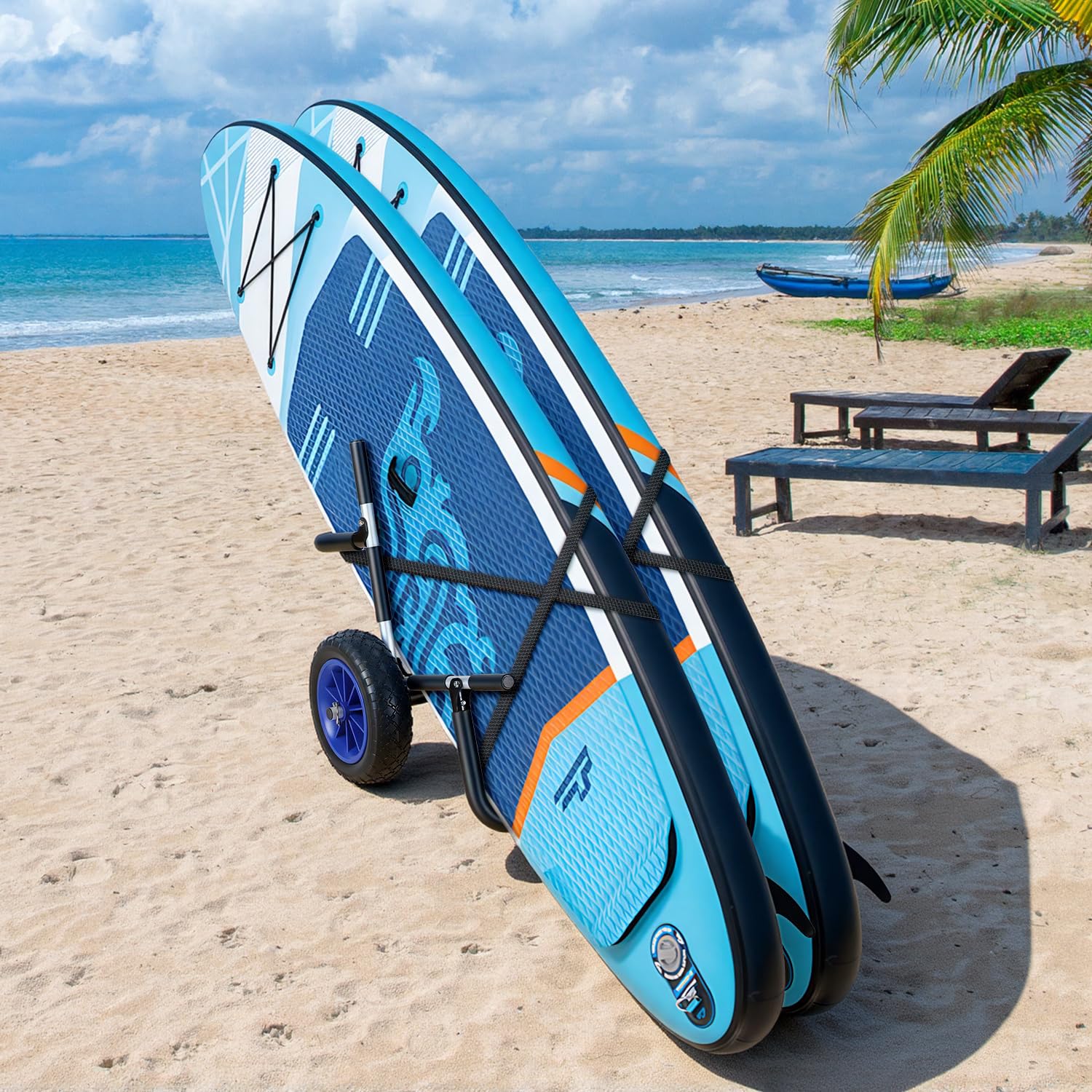 Herrselsam Transportwagen für SUP-Board Einzel oder Doppel Stand Up Paddle Board Surfwagen Surfboard Klappbar Gepolstert SUP Trolley Kanuwagen inkl. 2 Sicherungsgurte