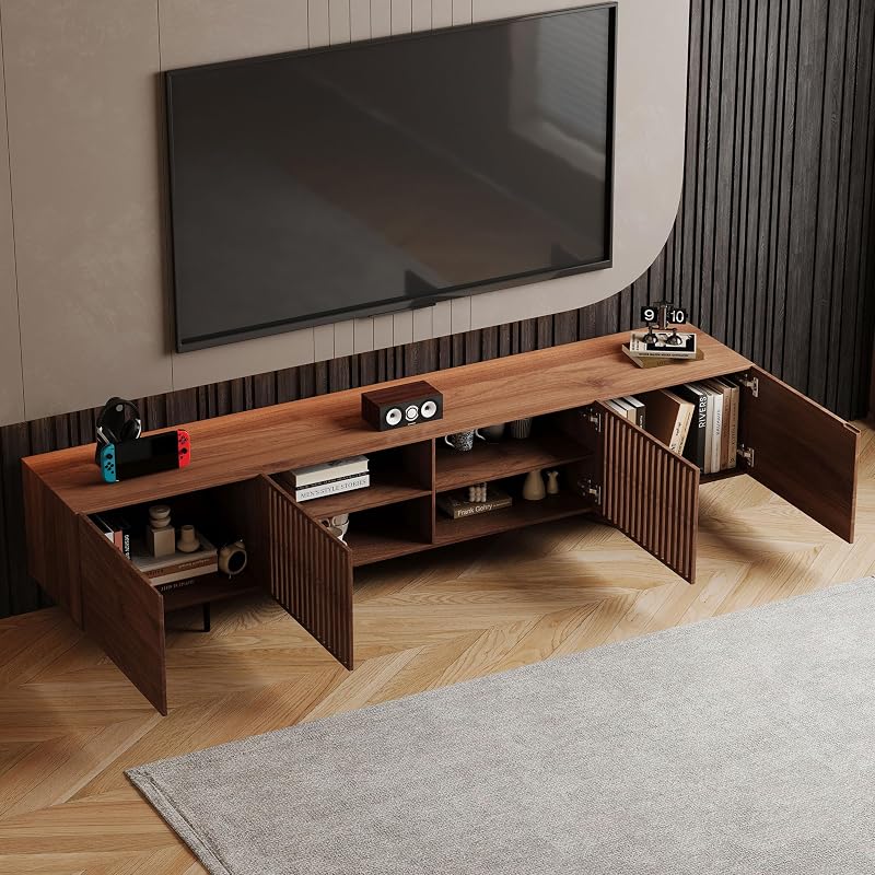 95" Mid‑Century Walnut TV Stand Media Console Fits Up to 90"TV image 4