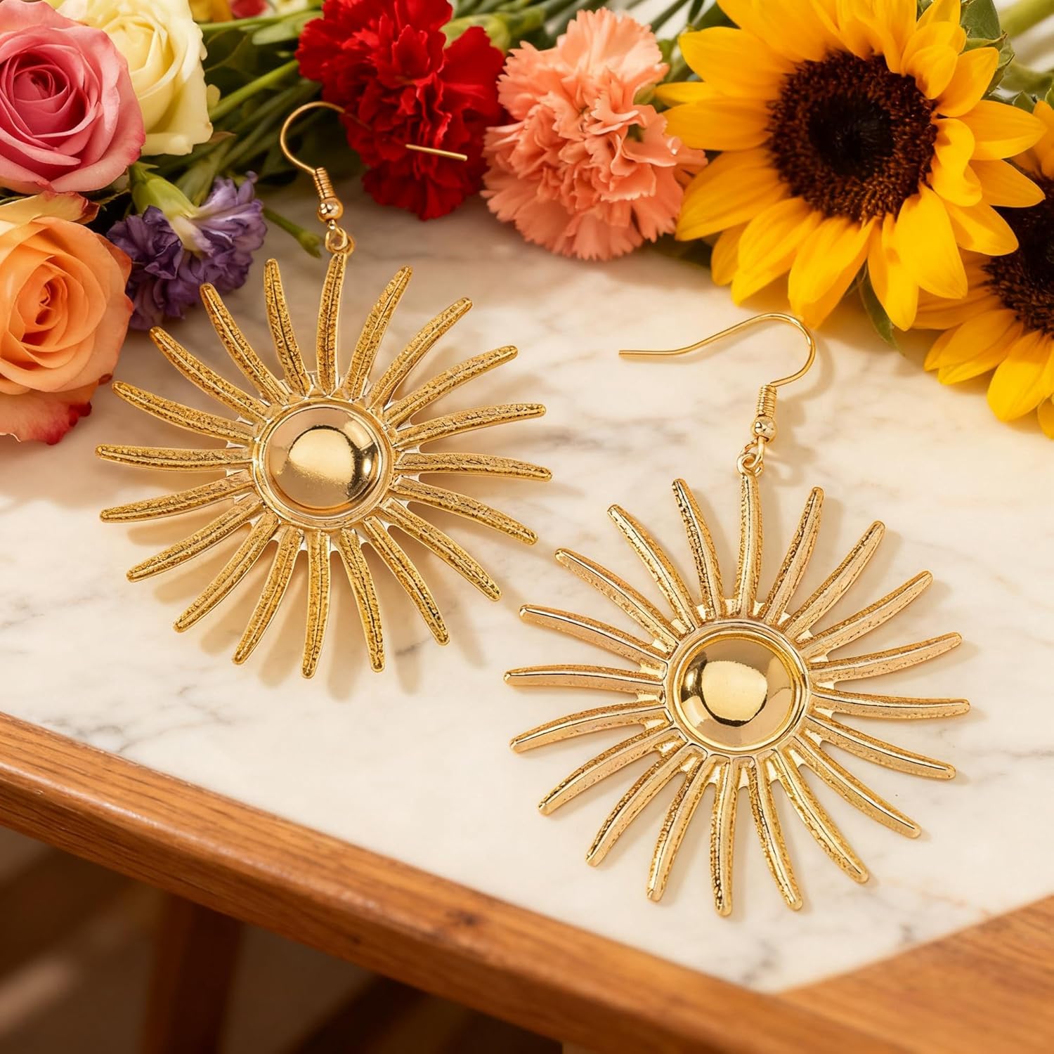 Gold Sun Earrings for Women Boho Sun Earrings Fashionable Celestial Statement Dangle Earring Jewelry - Image 6