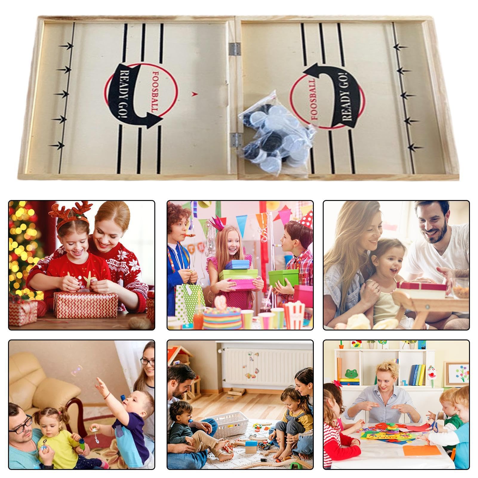 Teksome Jeu de Société de Hockey en Bois Pliable et Portable, Jeu de Rondelle Rapide