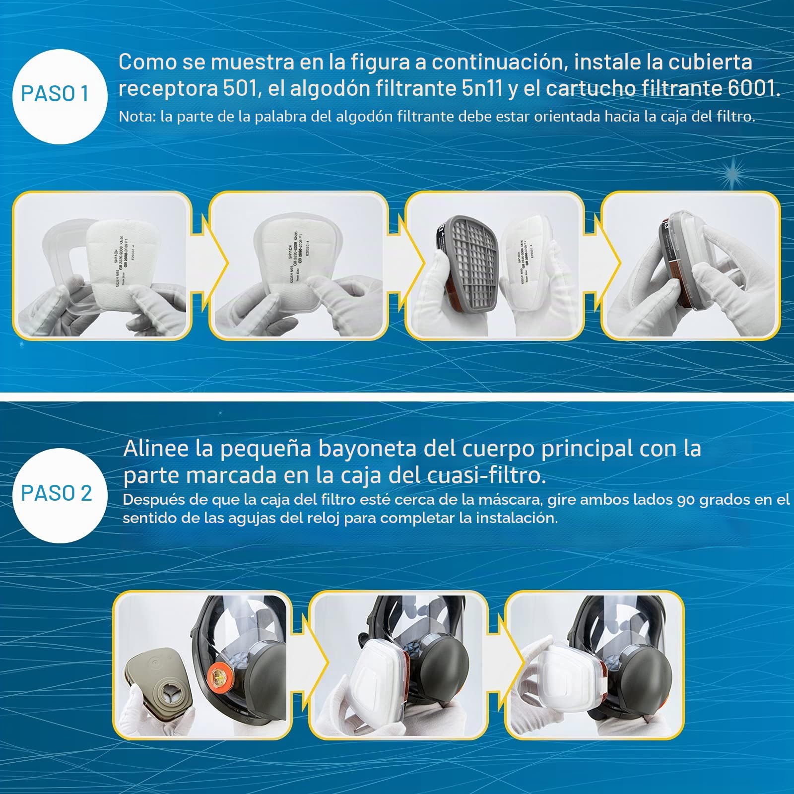 Mascarilla de volumen reutilizable con filtro para protección contra vapores y partículas Mascarilla antigás Mascarilla antipolvo para pinturas, barnices, trabajos de carpintería, agricultura