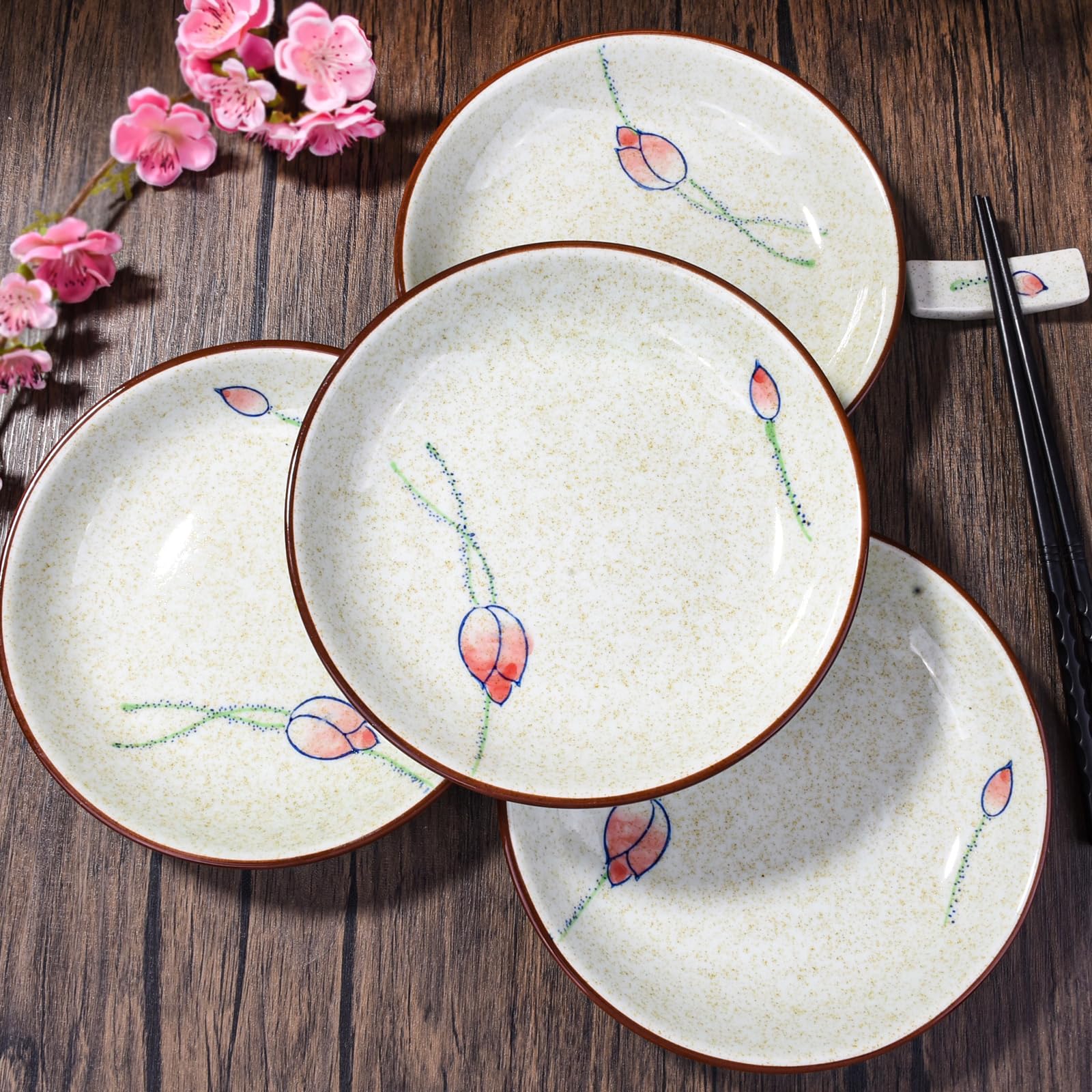 Lot de 4 assiettes japonaises en céramique (YPL, 17,8 cm)