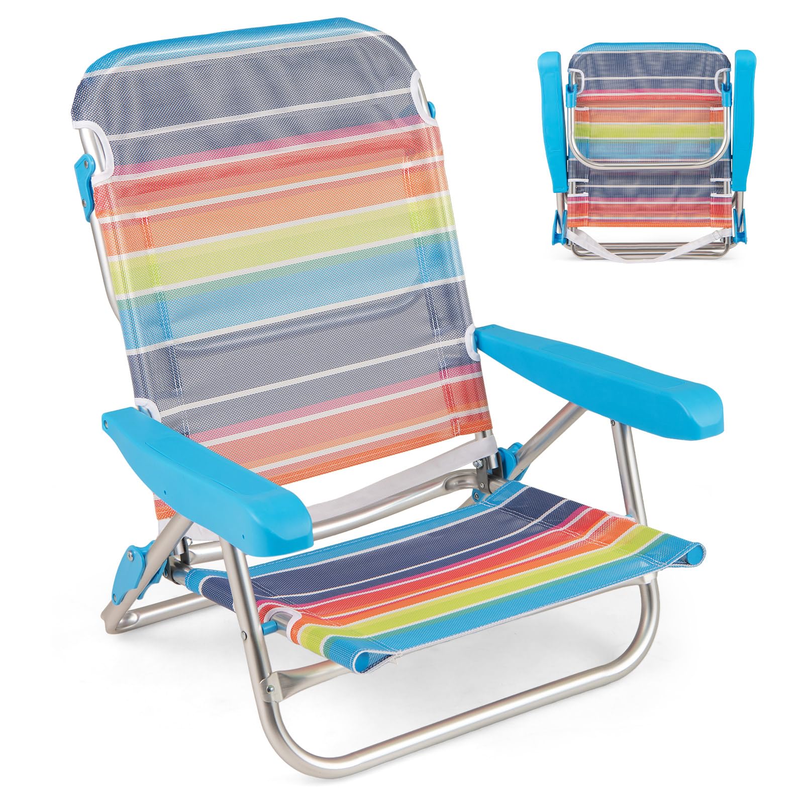 COSTWAY 2PCS Chaises de Plage Pliables à 5 Positions, 64 x 63 x 74 cm
