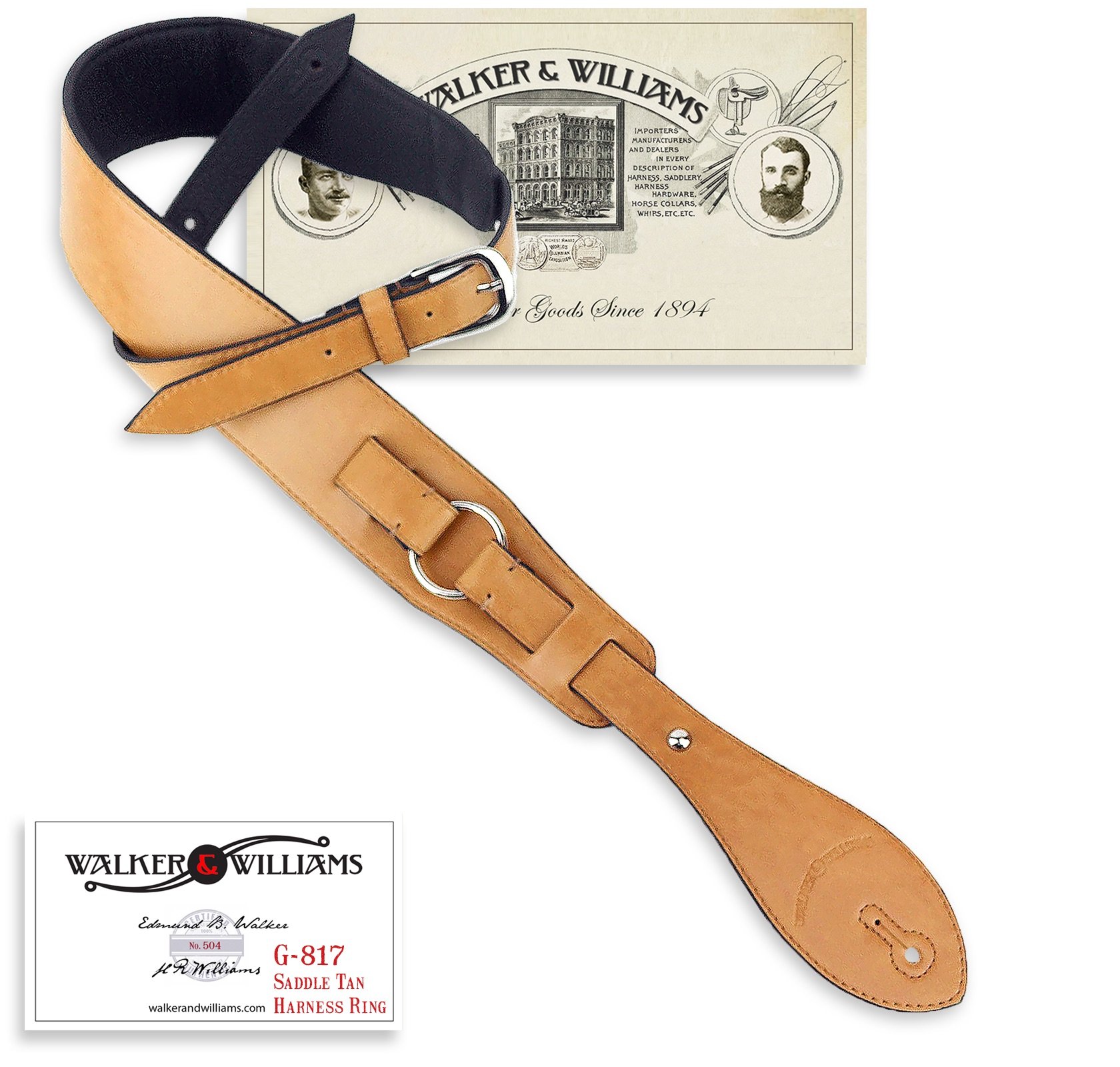 Walker & Williams G-817 Saddle Tan Harness Ring Strap with Padded Glove Leather Back