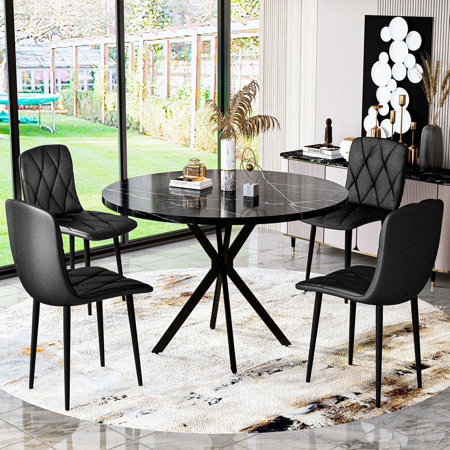 Amazon.com - LTTROMAT Round Dining Table Set for 4, 39 Inch Circular ...