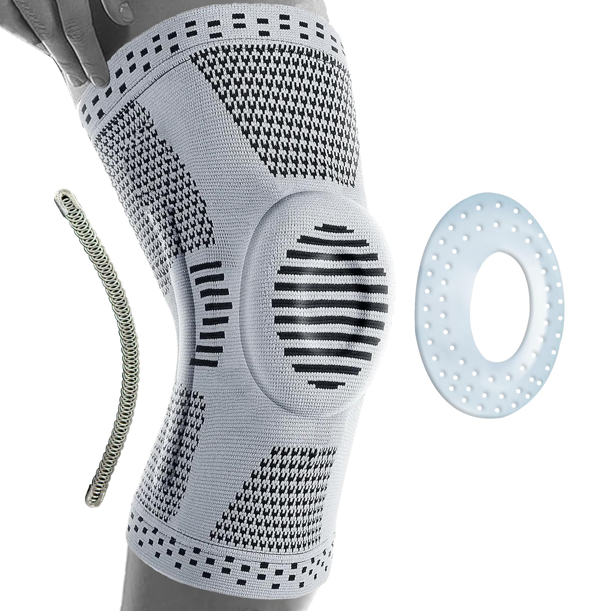 360 RELIEF Kniebandage Damen und Männer Kniestütze mit Gelenk Stabiliserung | 1 Stück Kompressionsbandage Gel-Polster für Meniskus, Sport, Joggen, Kraftsport, Laufen - Patella Knieschützer