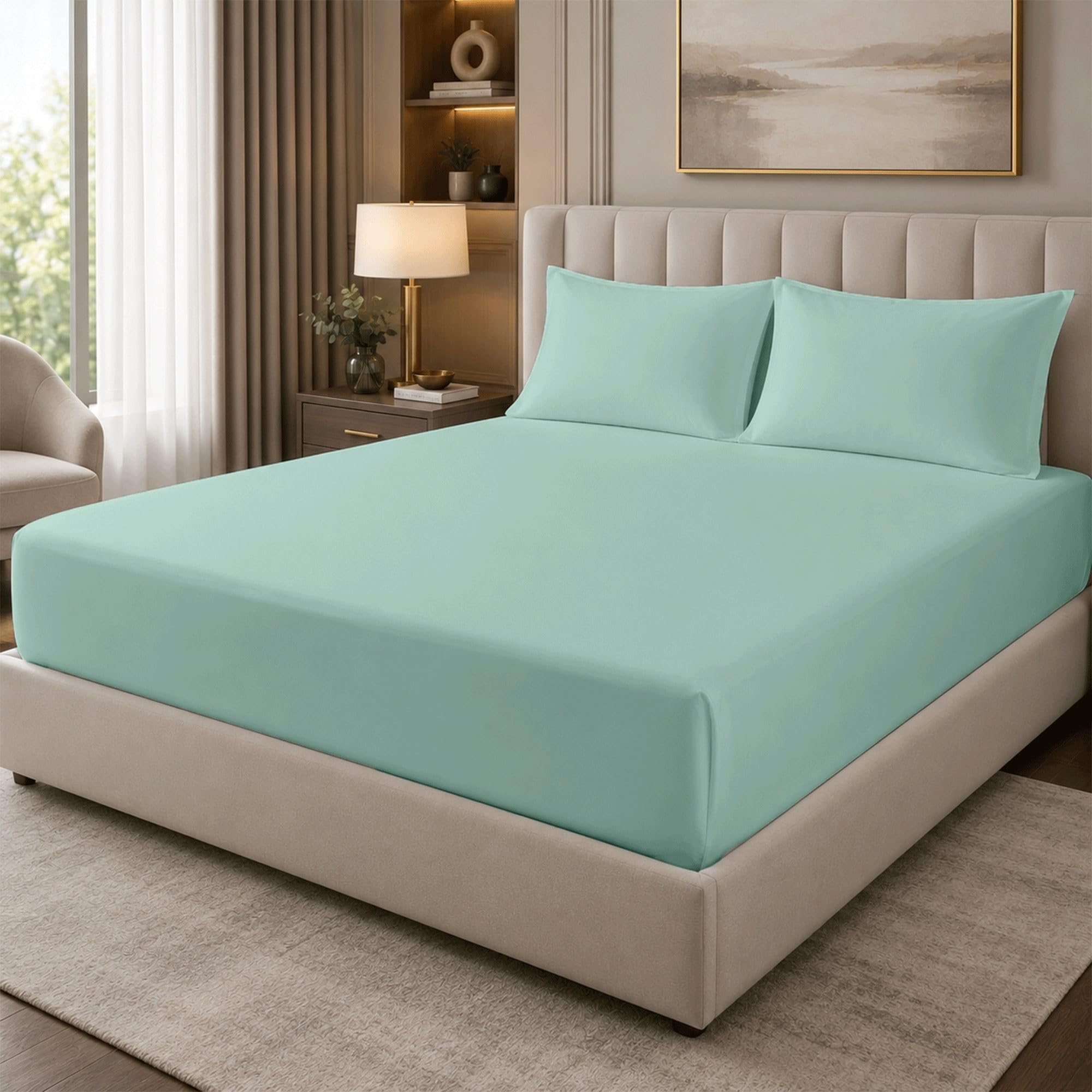 100% Egyptian Cotton 400 Thread Count Double Fitted Sheet, 25cm Deep Pocket, 137 x 190cm, Breathable Cotton Bedding for Double Bed Mattress