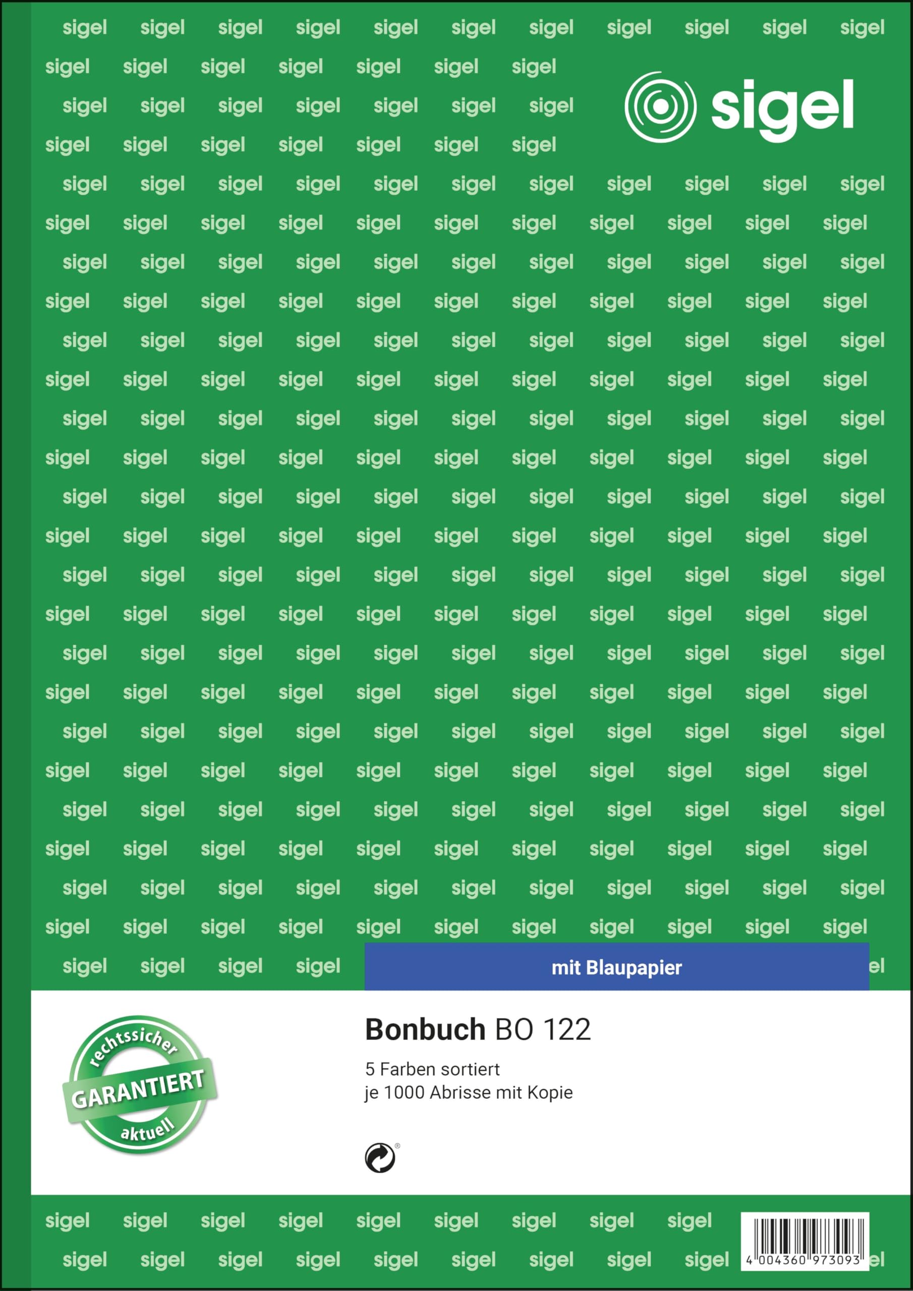 SIGEL BO122 Bonbücher Bonblocks Sparpack im 5er Set a 1000 Abrisse, in gelb, rosa, weiß, grün, blau, A4, 2x50 Blatt (jeweils nummeriert von 1 - 1000)