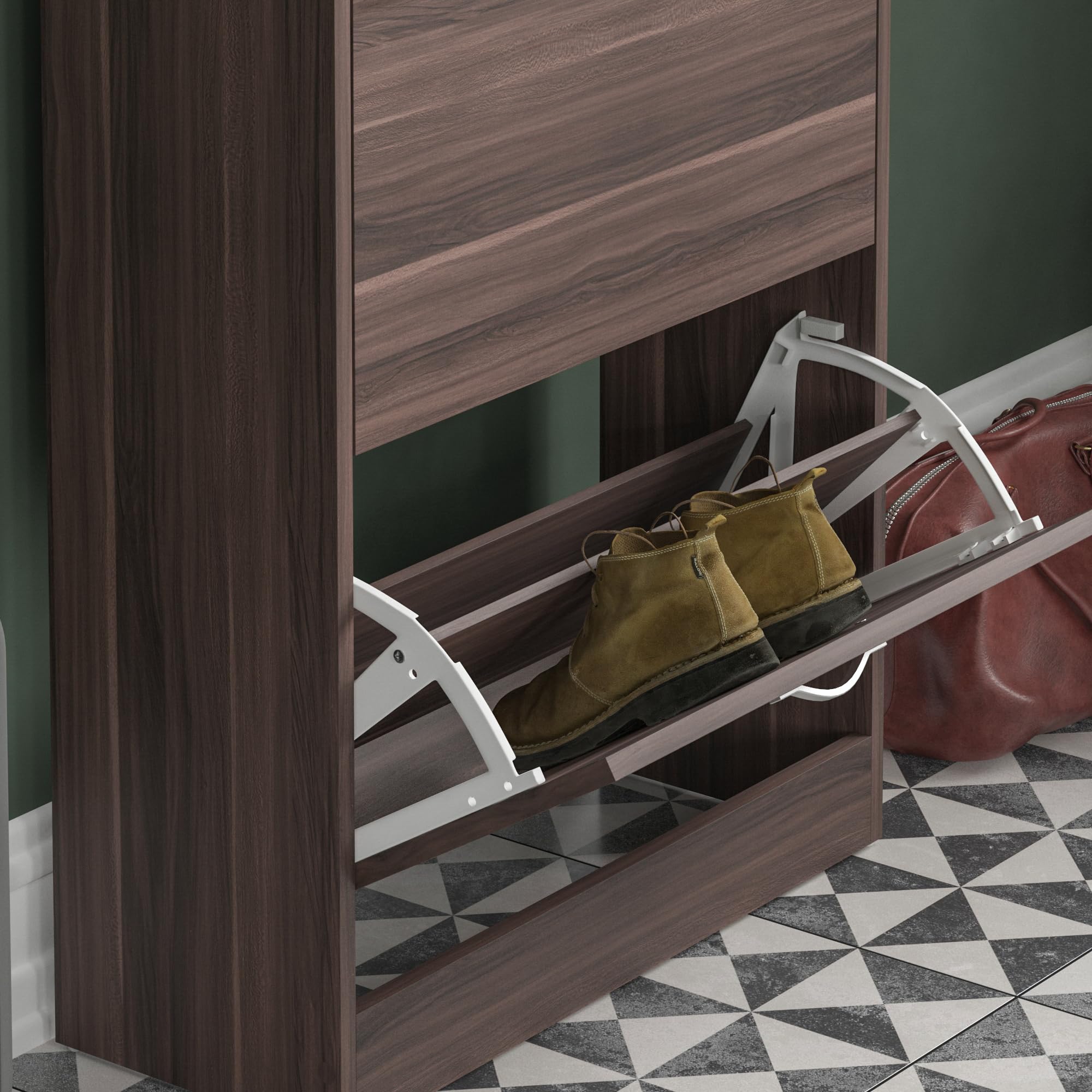 Vida Designs Zapatero con 3 cajones, Organizador de Zapatos, Mueble de Madera de Nogal