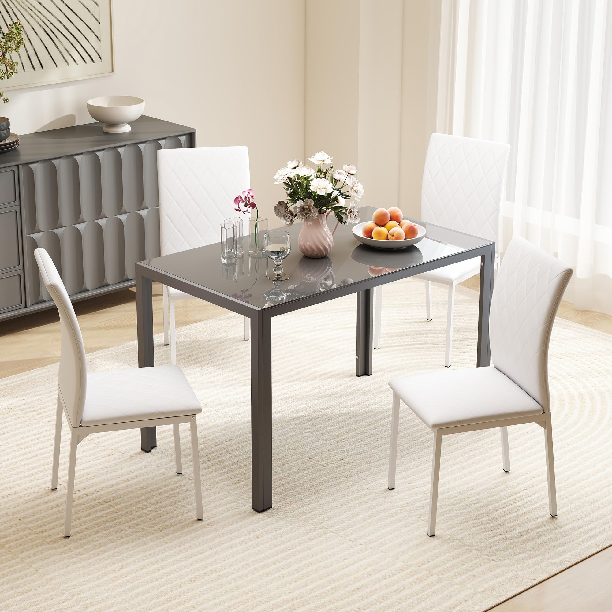 HOMCOM Lot de 4 Chaises de Salle à Manger Modernes, Rembourrées Blanc | Chaises de Cuisine, Capitonnage Rhombique, Pieds en Métal, pour Salon, Maison
