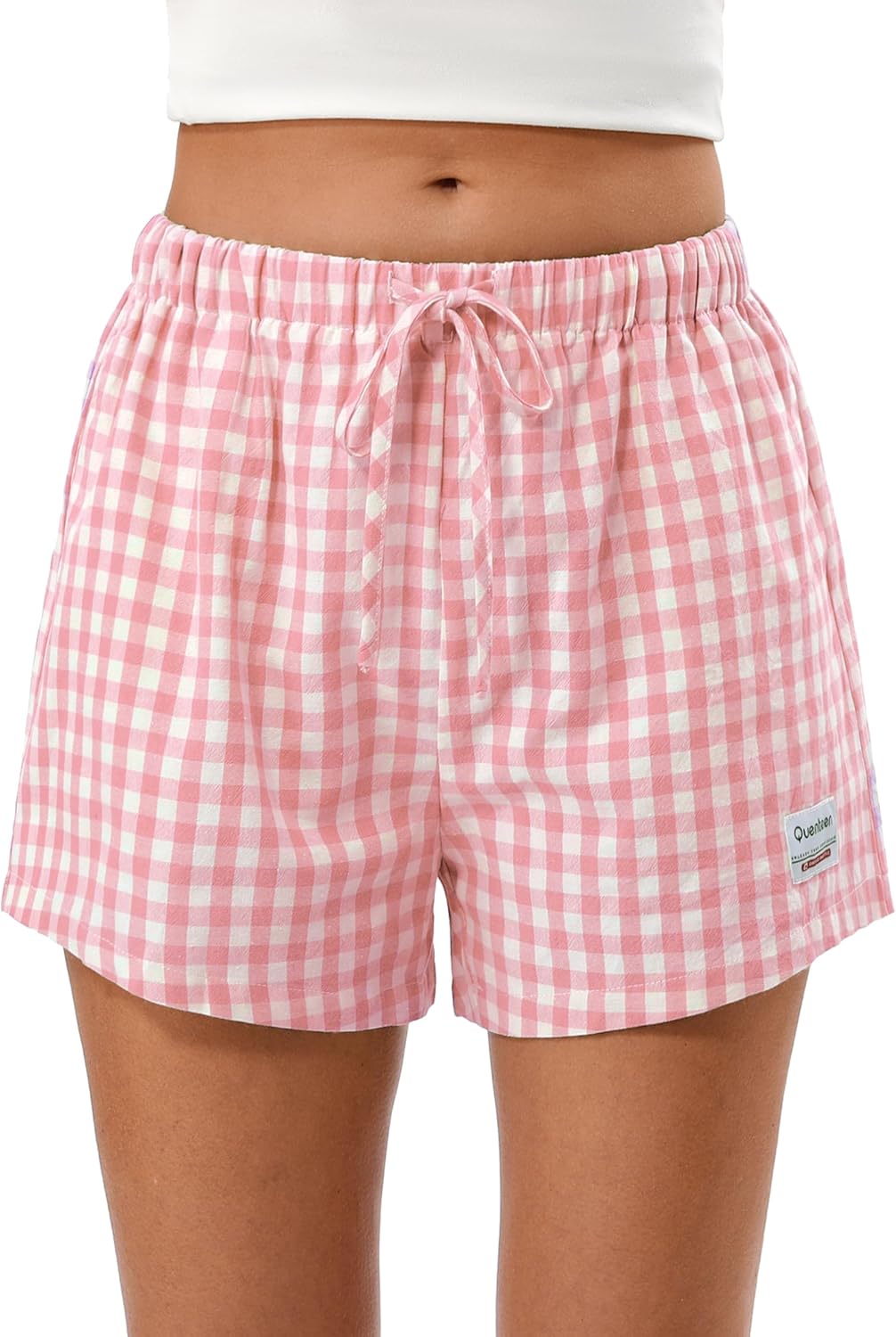 Quenteen Women's Boxer Shorts Summer Gingham Striped Drawstring Plaid Lounge Shorts Y2K Beach Bottoms - Image 5