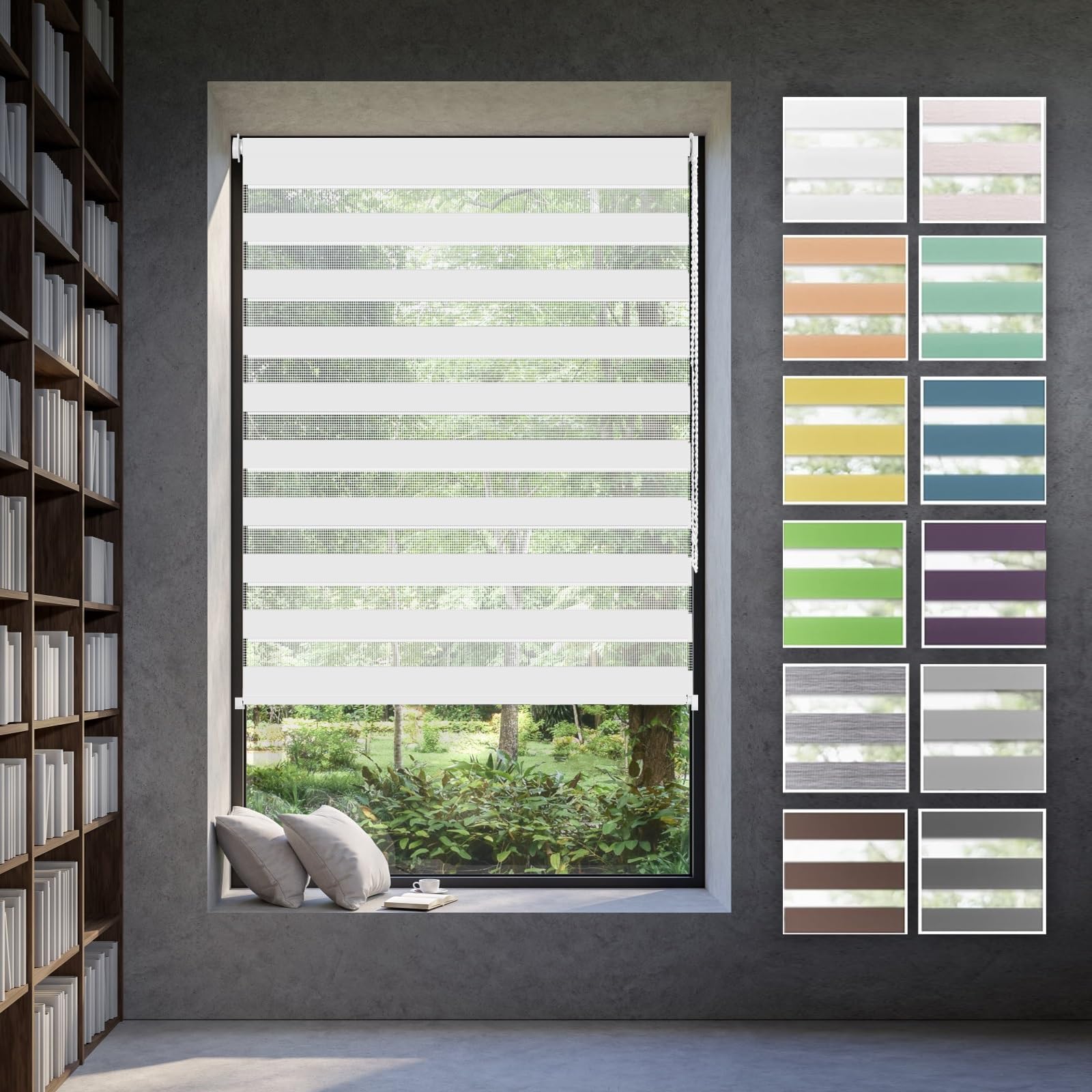 Doppelrollo Klemmfix Ohne Bohren 36 x 50 cm Fenster Rollos für Innen Klemmrollos Ohne Bohren mit Privatschutz UV Sonnenschutzrollo Zebrarollo für Fenster & Türen, Weiß