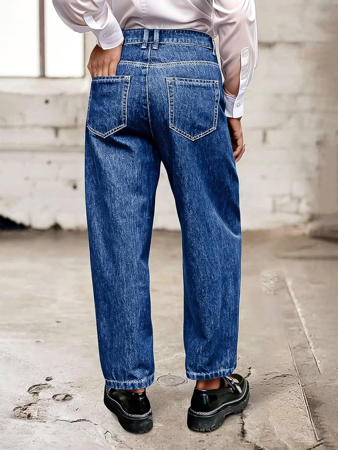 Flamingals Straight Leg Crop Jeans for Women Wash Raw Hem Mid Waist Jeans - Image 5