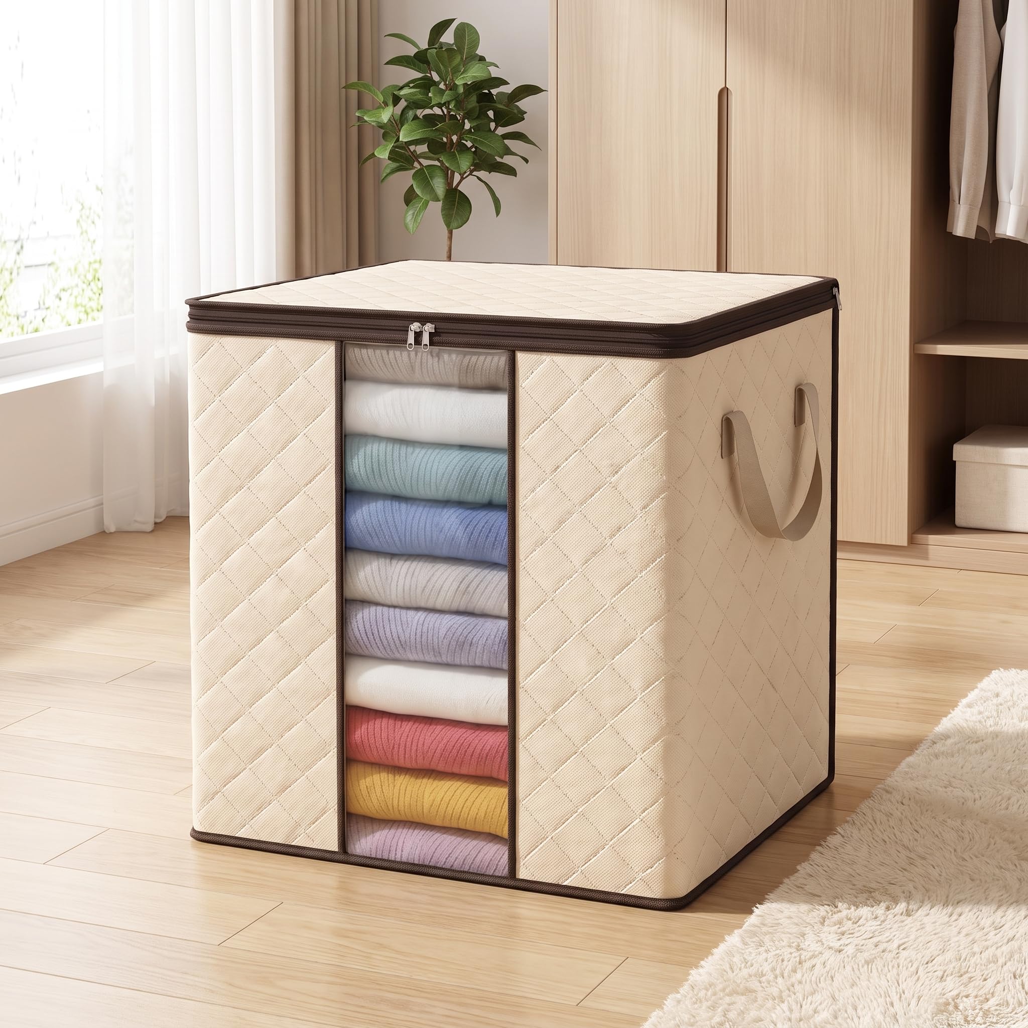 1 paquete de contenedores de almacenamiento plegables grandes de 100 l con asas reforzadas, cajas organizadoras multiusos de polipropileno, contenedores rectangulares impermeables con tapa abatible
