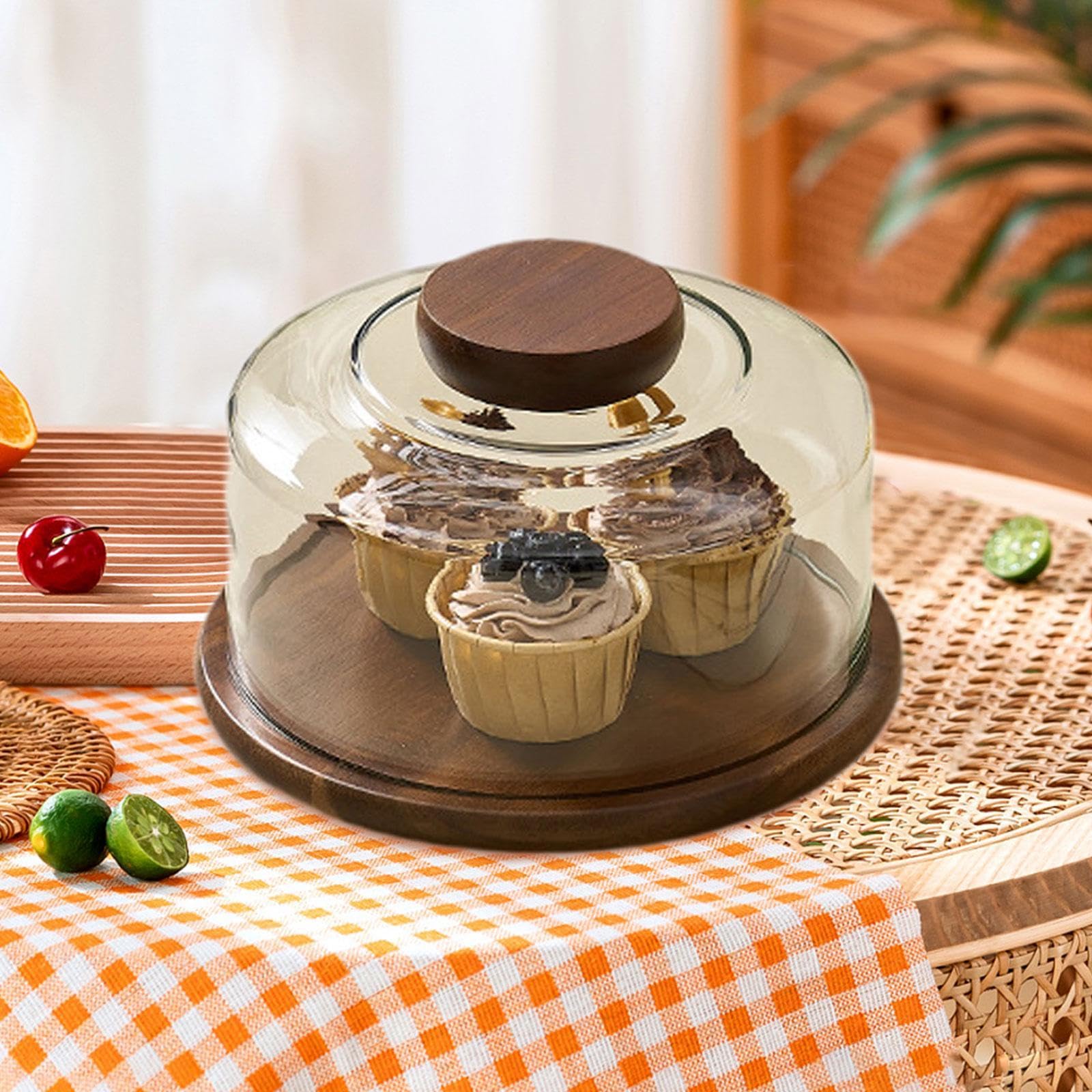 Soporte para Pasteles con Tapa Abovedada, Expositor, Bandeja para Servir Postres, Plato de Madera para Decorar Pasteles, Ideal para Bodas, Cumpleaños, Claro, Individual