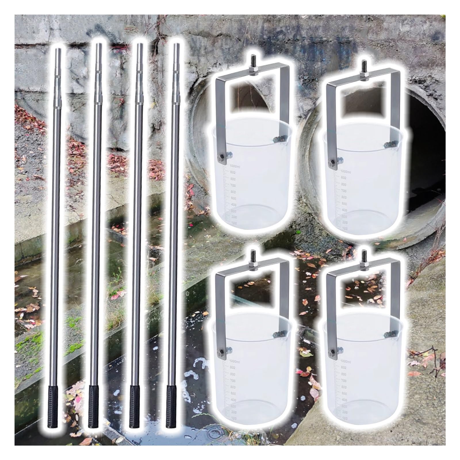 Muestreador de Calidad del Agua con Varilla telescópica, Varilla Flexible de rotación extraíble con Taza, muestreador de Agua para pozos y alcantarillas de 500 ml/1000 ml, fácil de