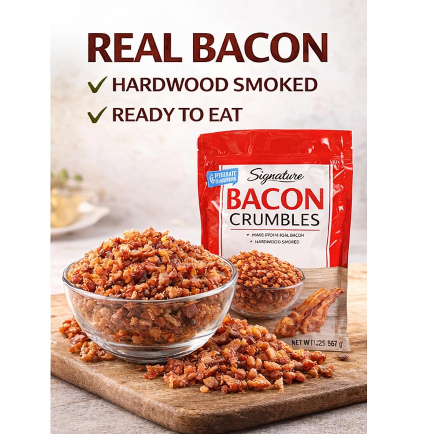 Bacon Crumbles, 100% Real Bacon, Naturally Smoked, Ready to Eat Bacon Pieces, Premium Quality, Made in USA, Great for Salads, Baked Potatoes & Recipes, 20 oz (Pack of 2)