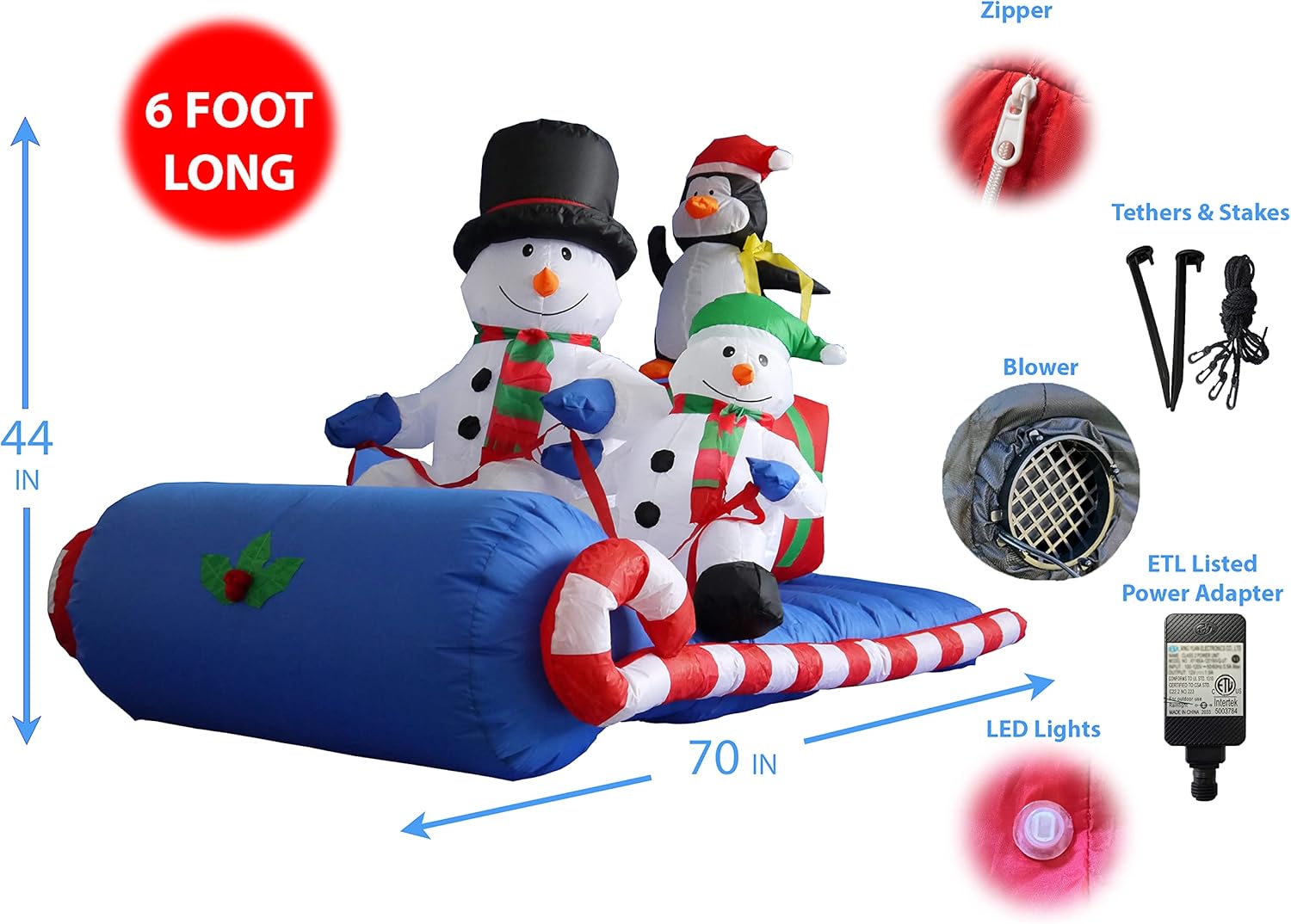 6 FT Lighted Christmas Inflatable Snowman with Penguin – Outdoor/Indoor Yard Blow-Up Holiday Decoration with Built-in LED Lights, Fast Self-Inflating Blower & Durable Weather-Resistant Polyester - Image 2