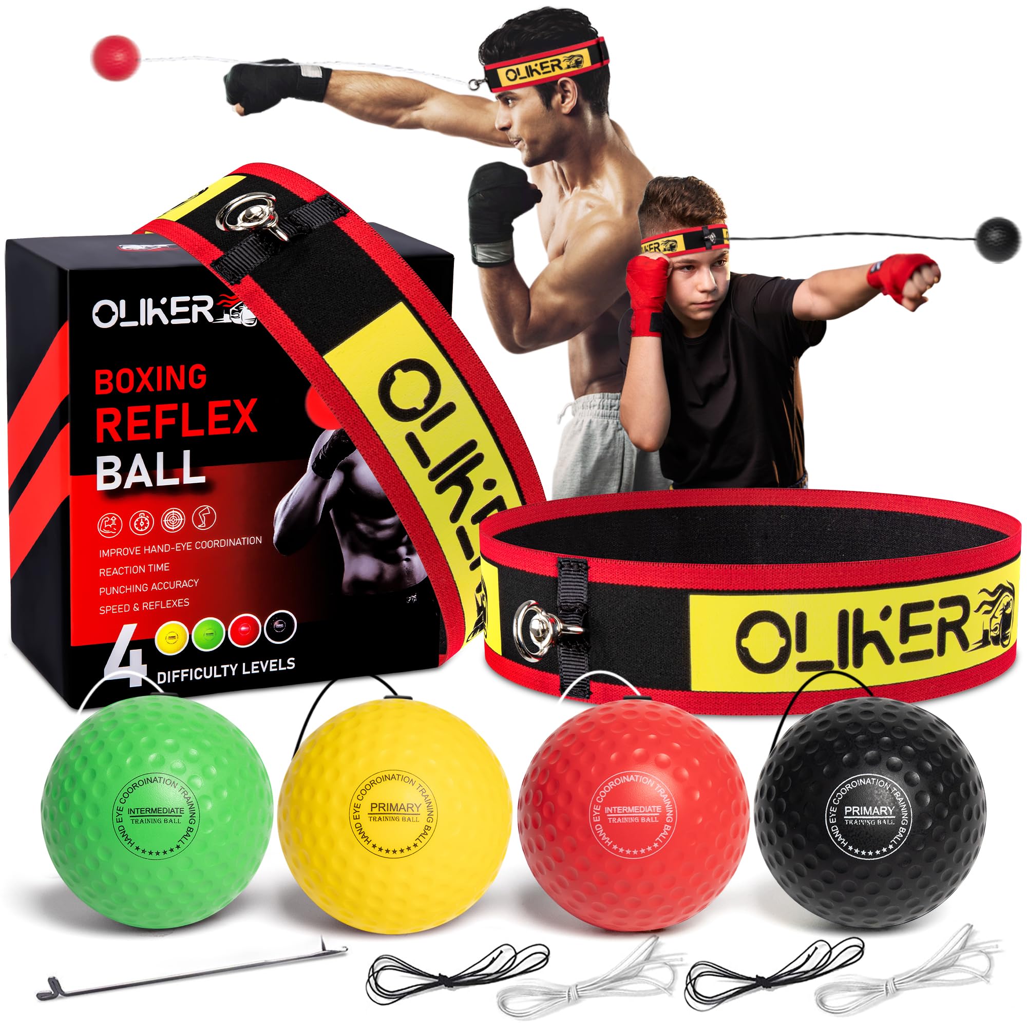 Boxing Reflex Ball for Adults and Kids, 4 Levels Boxing Ball with Adjustable Headbands, Perfect for Reaction, Agility, Punching Speed, Fight Skill and Hand Eye Coordination Training