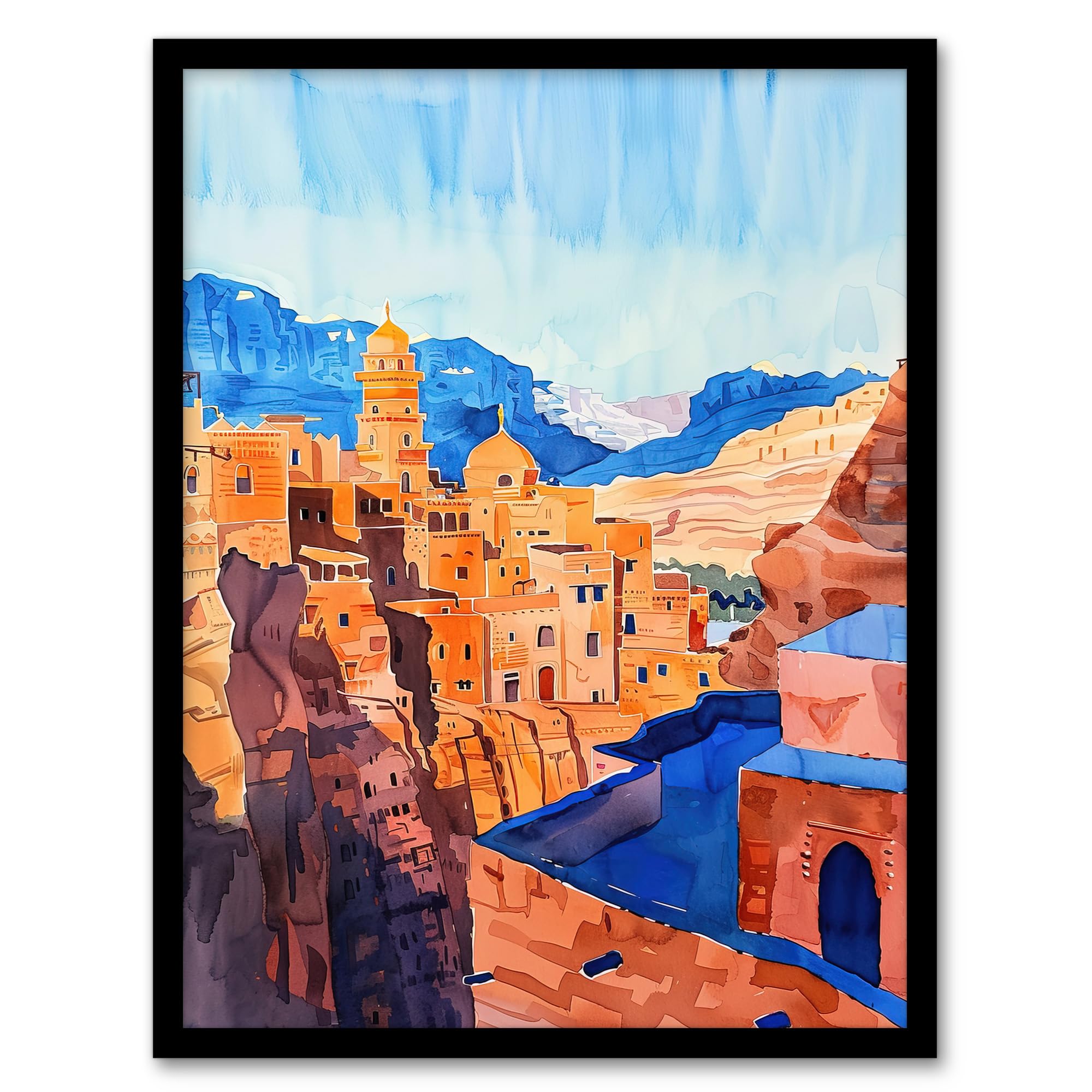 Artery8 Old City of Jerusalem Watercolour Cityscape Living Room Artwork Framed Wall Art Print 18X24 Inch