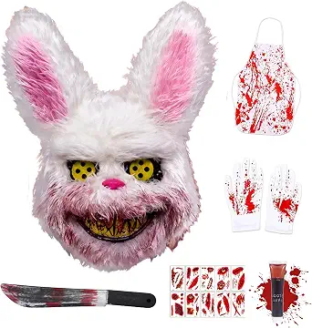 HOVTON Halloween Scary Bunny Mask with Butcher Costume Set