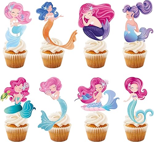Decoración para cupcakes de sirena, fiesta de cumpleaños, selecciones de cupcakes de sirena, decoración de cola de sirena para suministros de baby