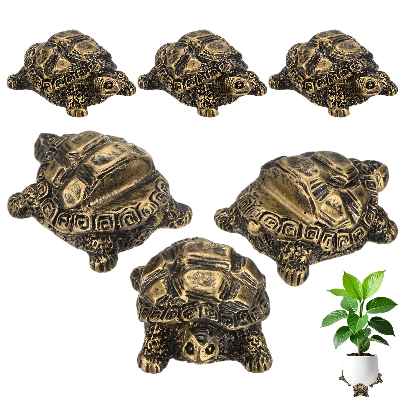 M METERXITY 6-Pack Turtle Plant Stand for Inside Pots, 5.5 x 4 Cm/2.17 x 1.57 in Resin Decorative Plant Stand for Garden/Outdoor Planters/Home Decor, Plant Risers Flower Pot [Golden Brown]